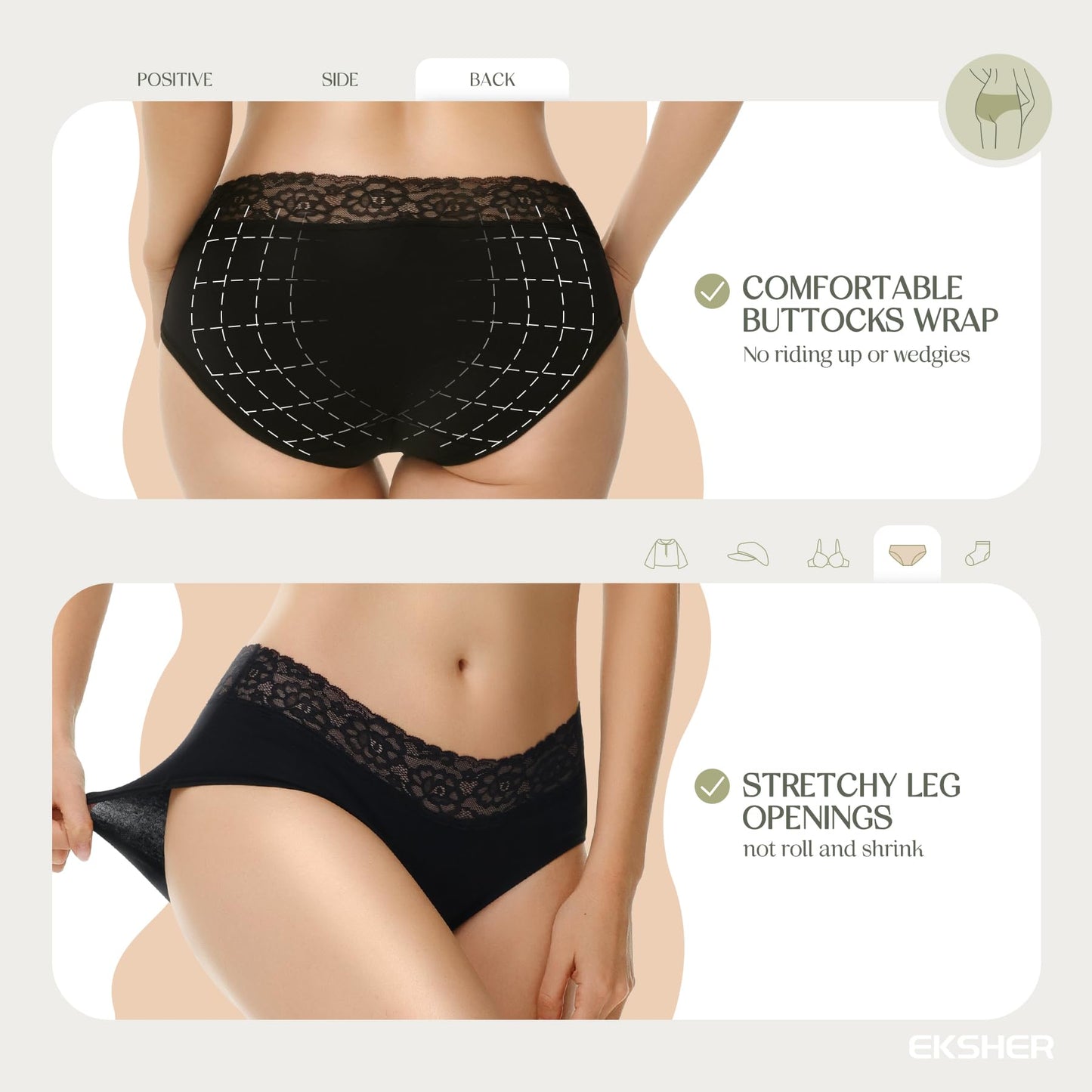 Women's Lace Hipster Cotton Soft Comfortable Underwear – Multipack of 6