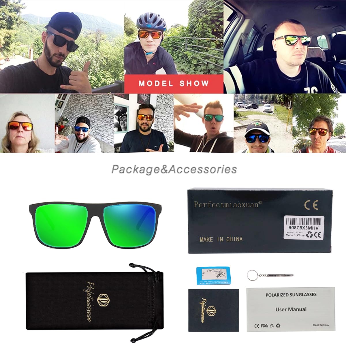 Perfectmiaoxuan Polarisierte Sonnenbrille Herren/Damen ; Vintage/Klassisch/Elegant Brillengestell; HD-Pilotobjektive; Golf/Fahren/Angeln/Reisebrille/Outdoor-Sportarten Mode Sonnenbrille