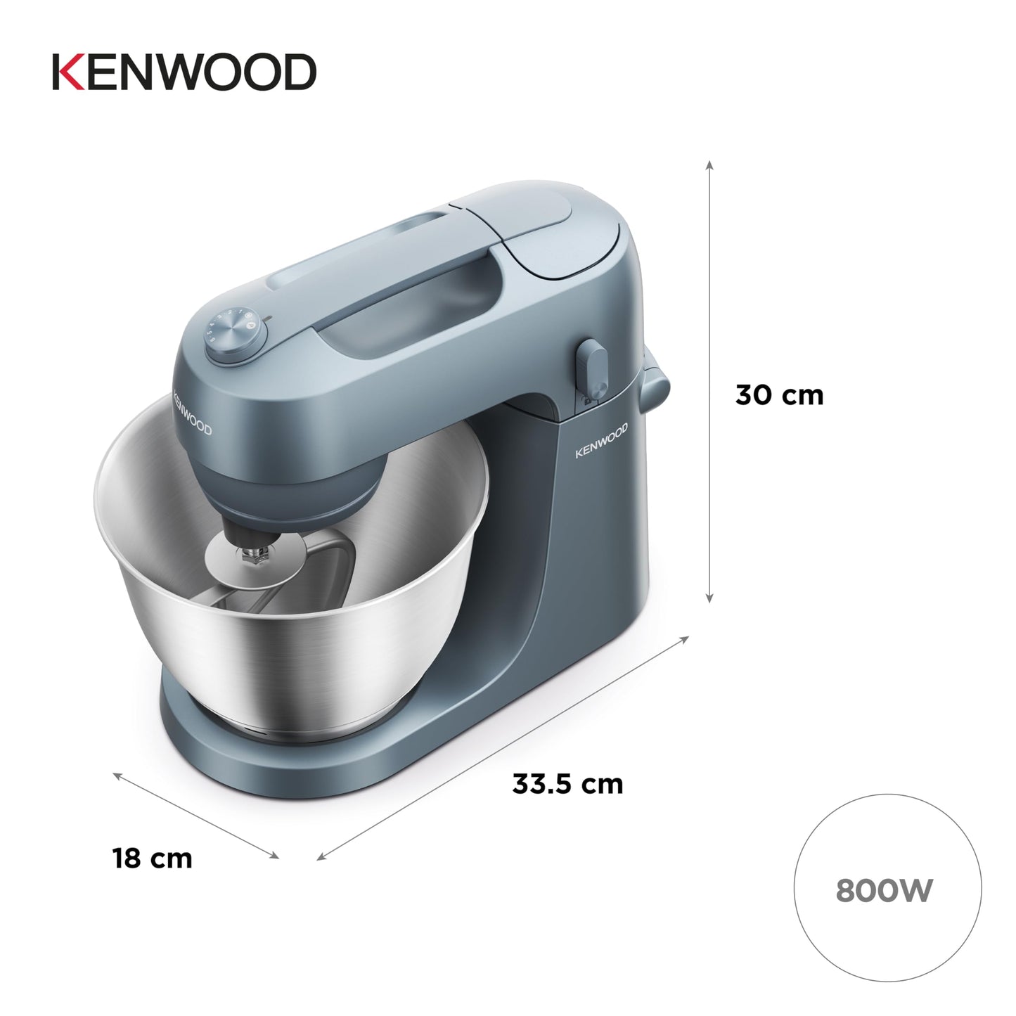 Kenwood MultiPro Go FDP22.130GY, Kompakt-Küchenmaschine nur 30cm hoch, zum Schneiden, Reiben, Pürieren und Teig Kneten, Express-Serve, 1,3 l Arbeitsbehälter, 650 W, Blau