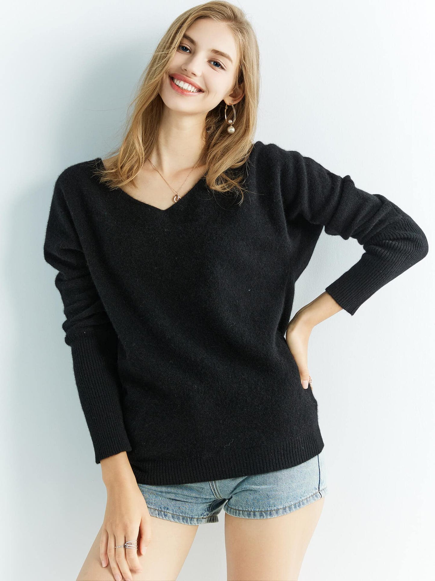 Chanyarn Women’s 100% Merino Wool Sweater – Soft V-Neck Oversized Pullover