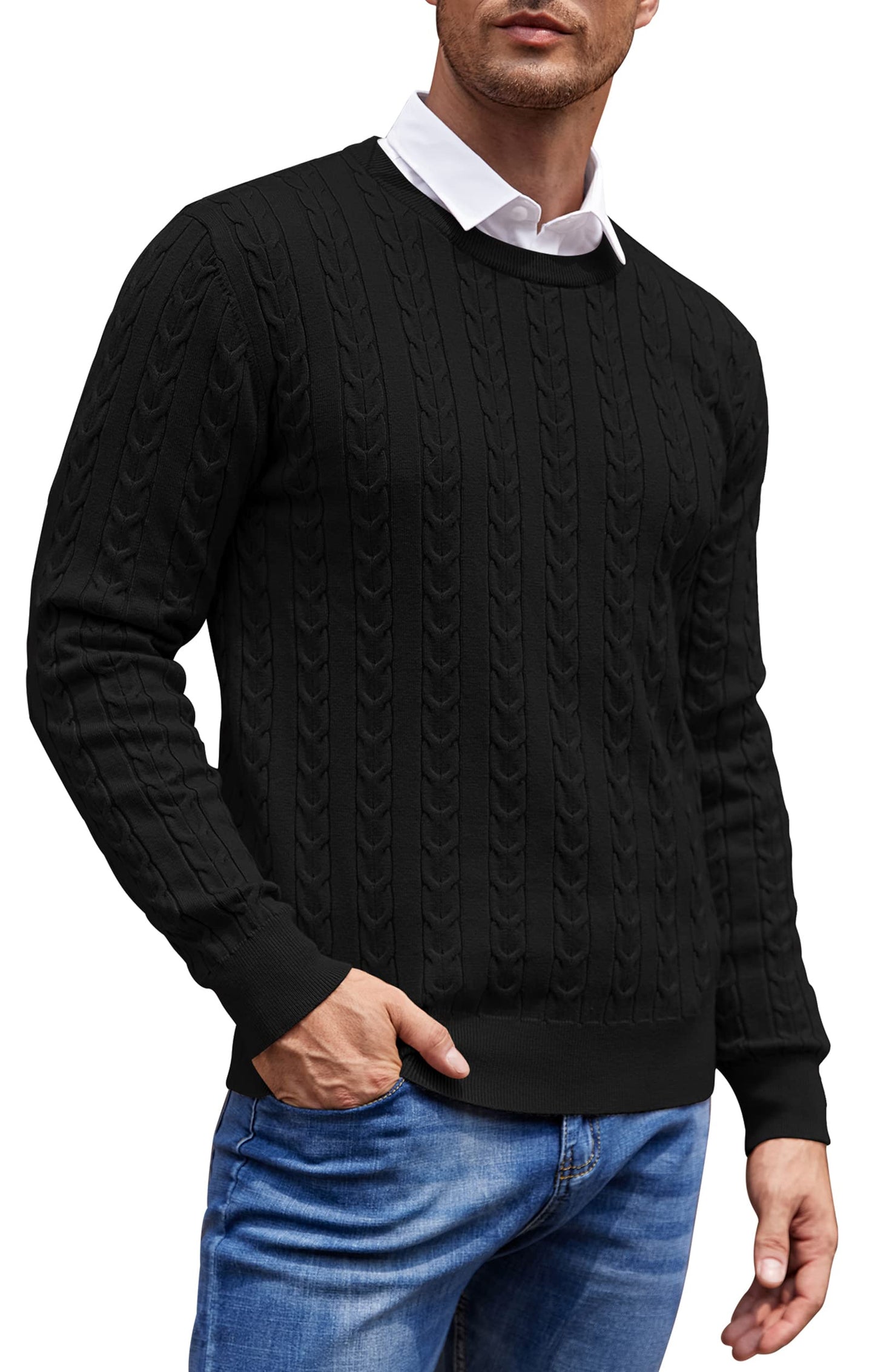 NITAGUT Men’s Cable Knit Sweater – Slim Fit Crewneck Pullover