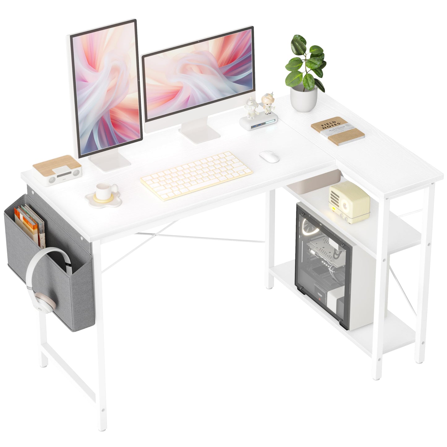 BEXEVUE L-förmiger Schreibtisch – 100x70 cm Gaming Tisch mit Ablagefächer, Umkehrbarer PC Ecktisch Computertisch, Corner Gaming Tisch für Studium Arbeit Zuhause Schlafzimmer, Schwarz
