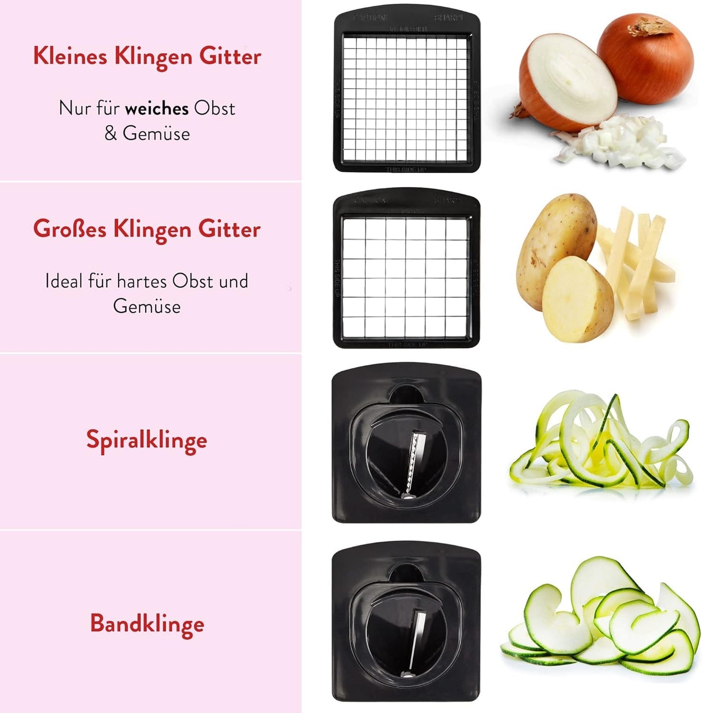 Gemüseschneider Spiralschneider Gemüsehobel - Gemüse Schneider Zwiebelschneider Kartoffelschneider Obstschneider - Vegetable Chopper Cutter Dicer (4-in-1 - Weiß)