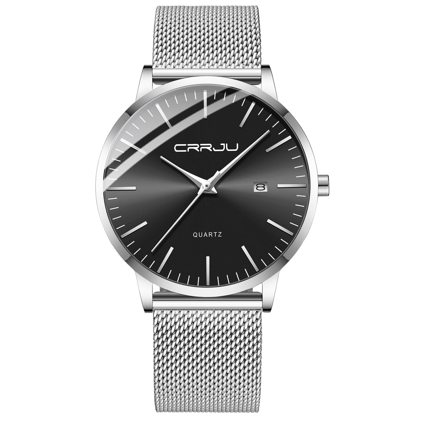 CRRJU Herren Uhr Ultra Dünne Wasserdicht Armbanduhr Herren Mode mit Schwarz Edelstahlband Mesh Analog Quarz Business Männer Uhren