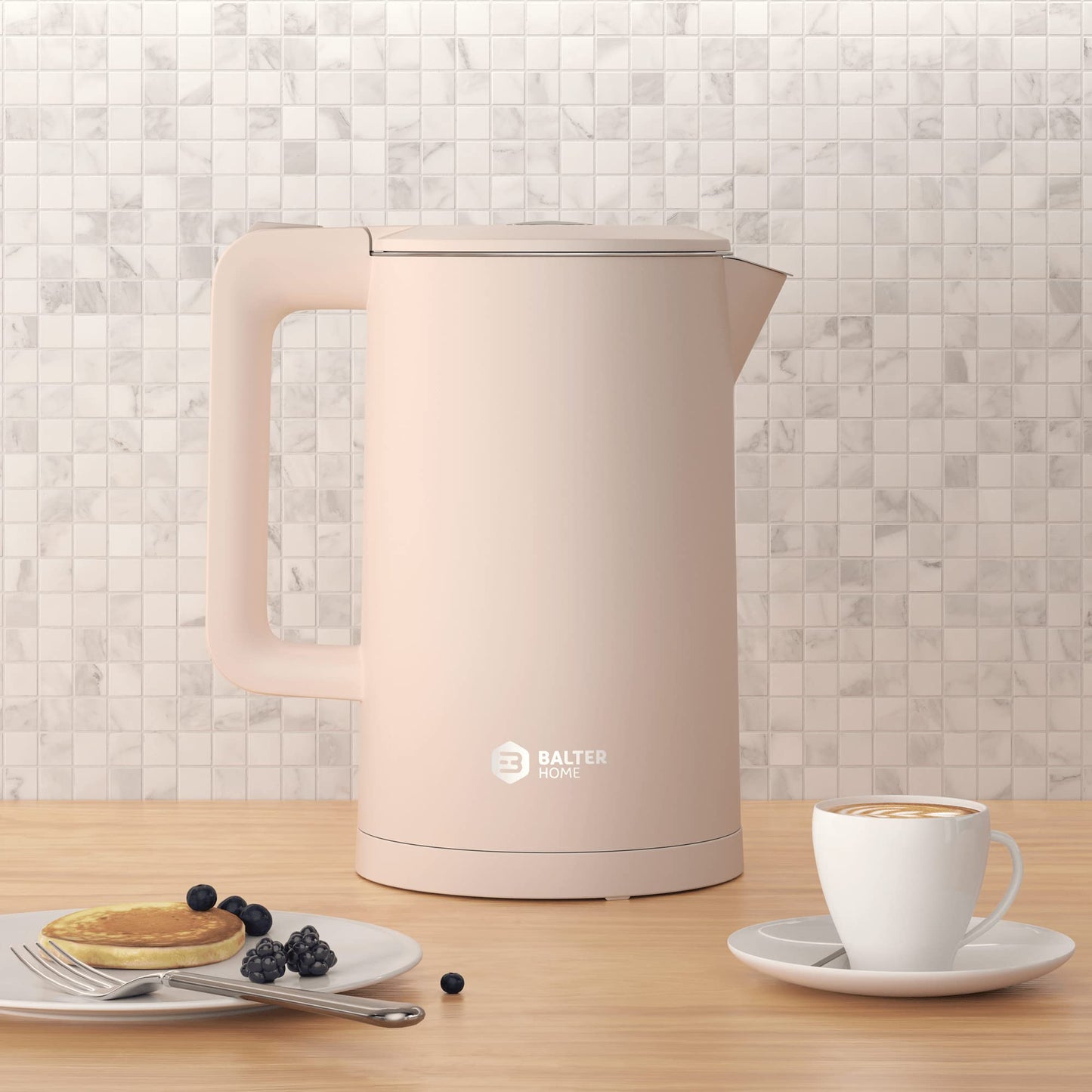 Balter Wasserkocher Edelstahl WK-4, 1,7 Liter, elektrischer Wasserkocher, Doppelwand Design, BPA frei, LED, Teekocher Kompakt, leise (Schwarz)