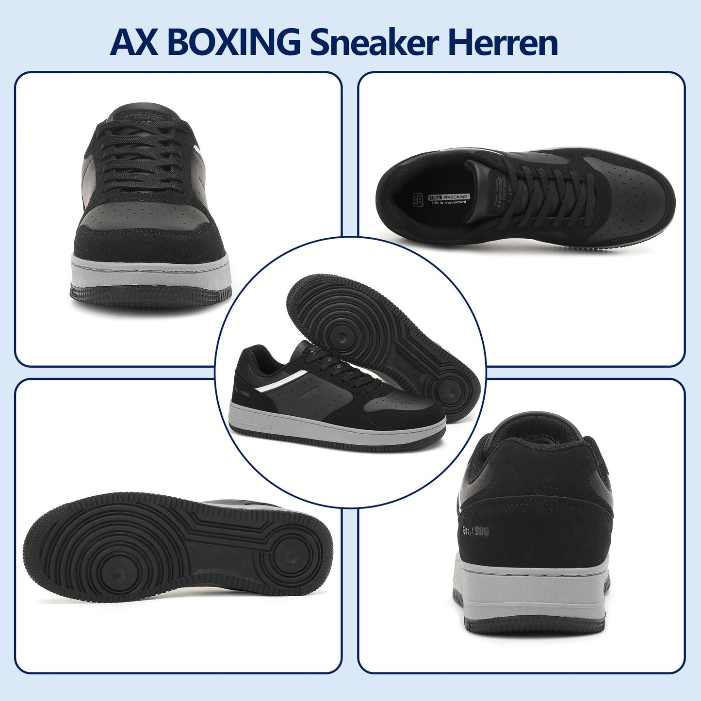 AX BOXING Men’s Casual Trainers – Lightweight Breathable Faux Leather Sneakers