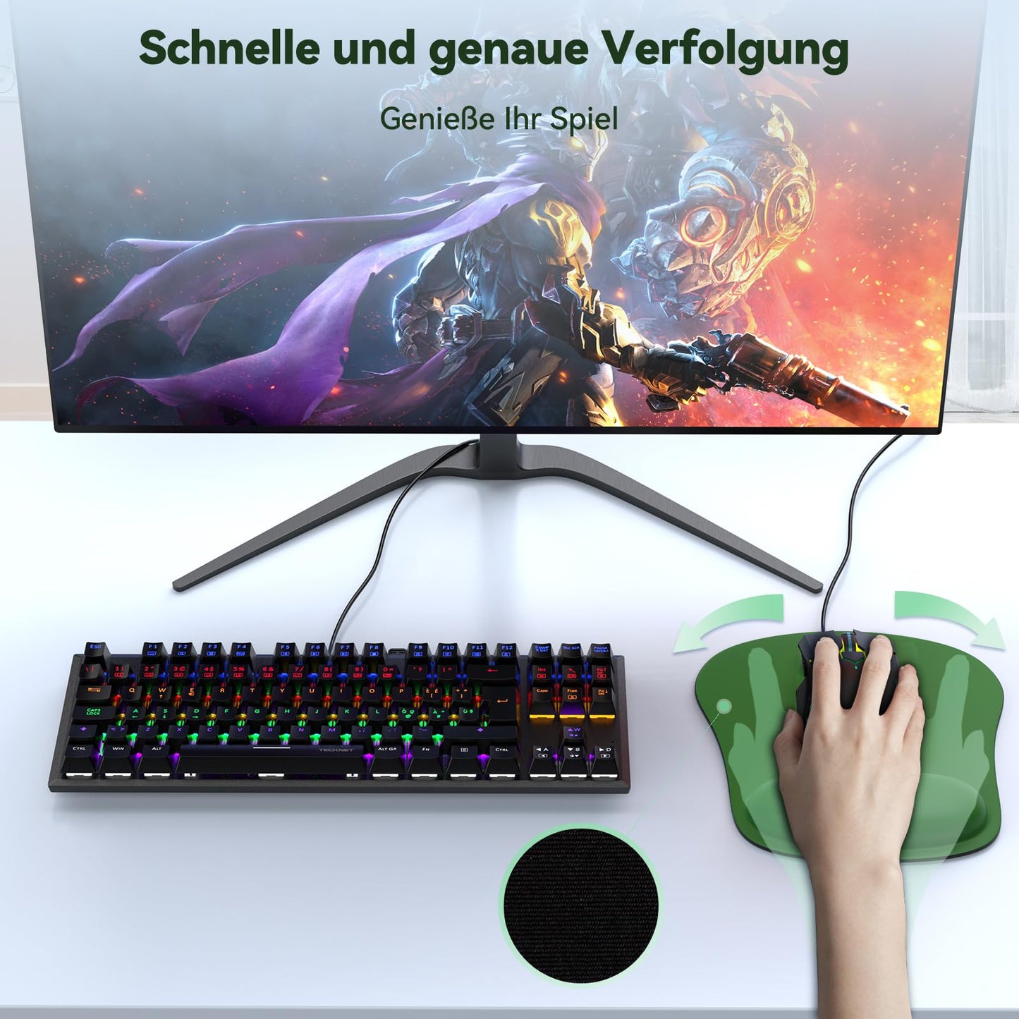 TECKNET Mauspad mit Gelkissen, Memory Foam Mousepad Ergonomisches Wasserdicht Komfort Mausmatte mit Handgelenkpolster Handauflage für Alle Maus Offfice Heim Computer Laptop