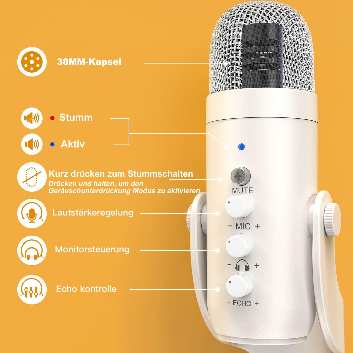 zealsound USB Mikrofon, Kondensator Mikrofon für PC Handy, PS4, PS5, Microphone PC USB C für Gaming, Podcast,Aufnahmen,Streaming,ASMR mit Stumm/Gain/Echo, Adapter für Phone,Kompatibel mit Mac, Winows