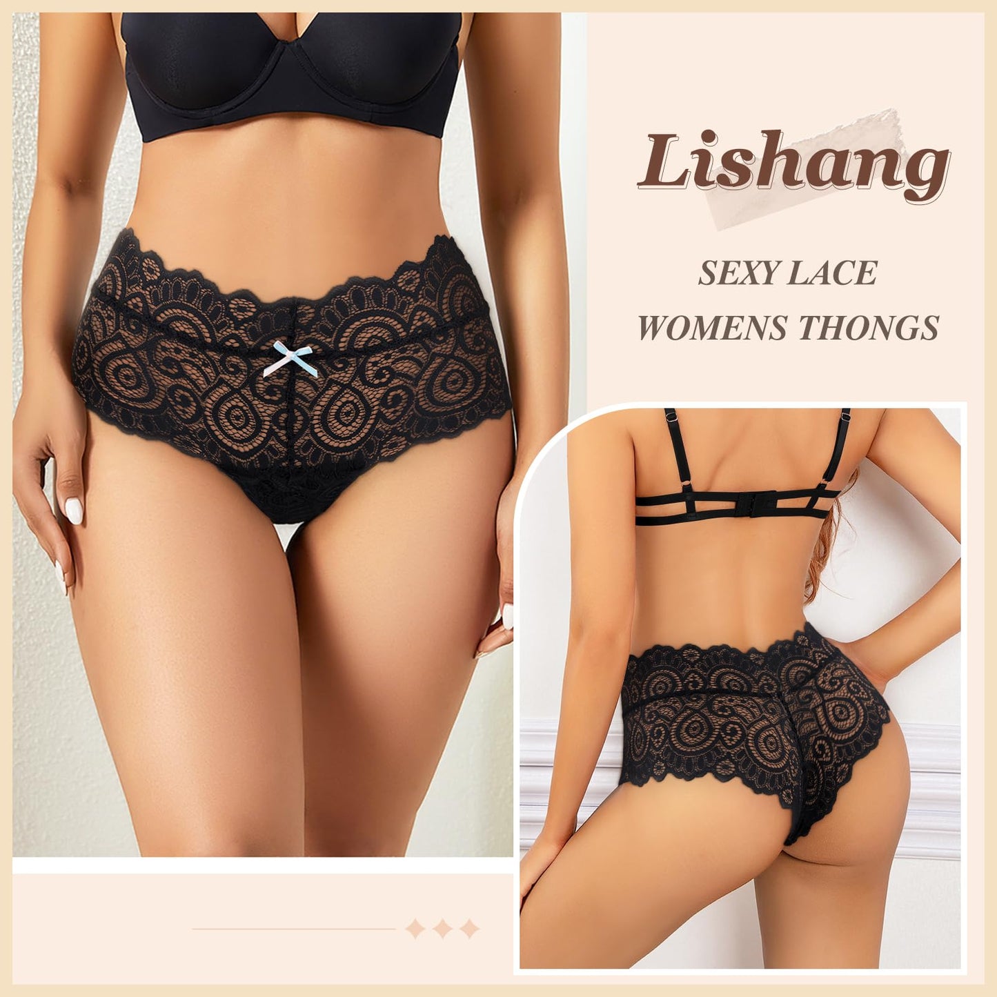 Lishang Women's Lace Thong 5-Pack - Sexy Low Waist Lingerie