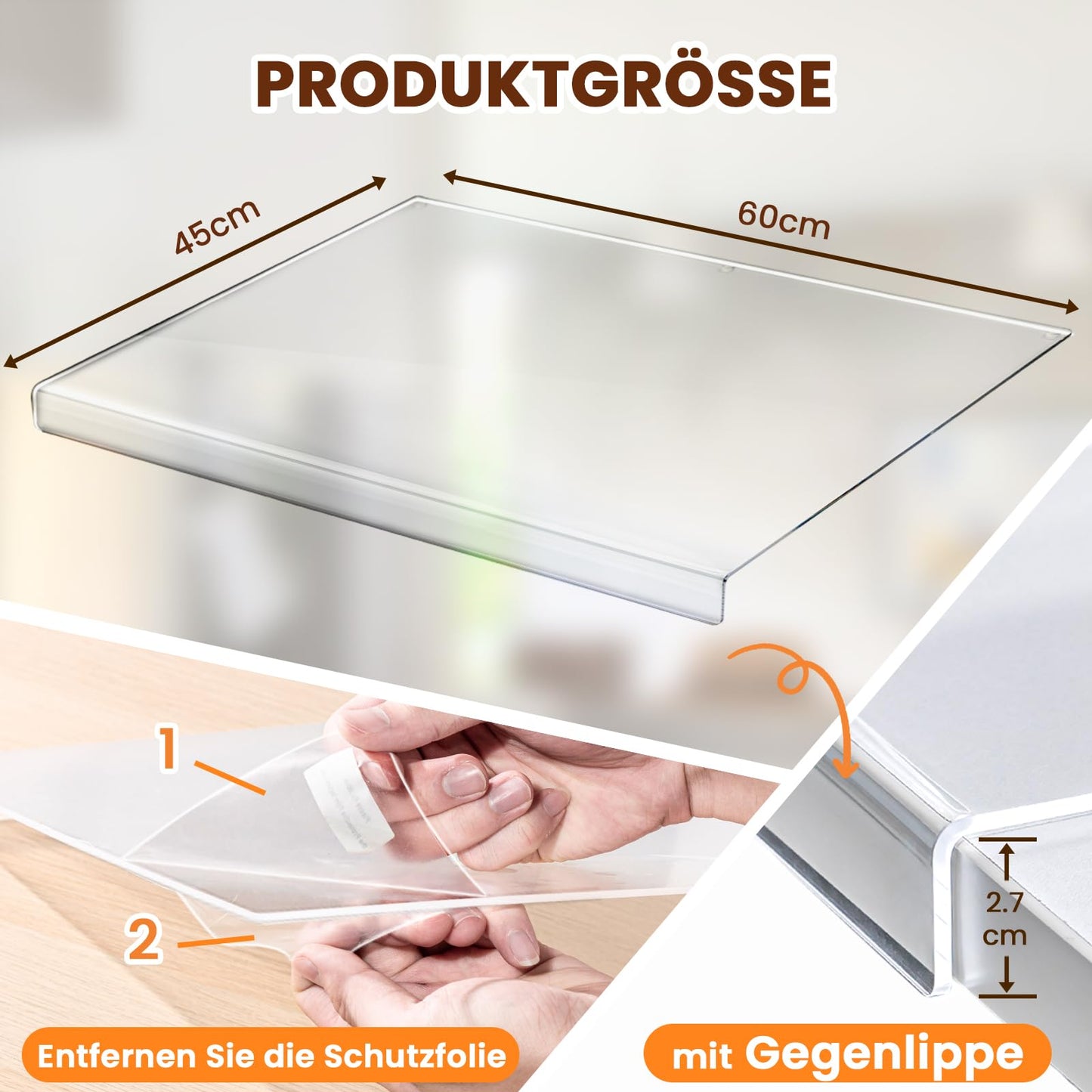 Gracenal Acryl Schneidebrett, Cutting Board, 43x33cm Großes Schneidbrett Rutschfest mit Lippe, Schneidebrett Glas Alternativen Küchenbrett Durchsichtig, Geschenk Küche Küchenutensilien, Küchen Gadgets