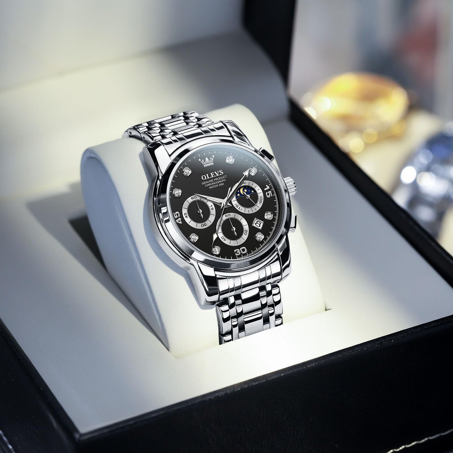 OLEVS Uhren Herren, Edelstahl Analoger Quarzuhr, Multifunktionale Diamanten Herrenuhren, Klassisches Luxuskleid Herrenuhr
