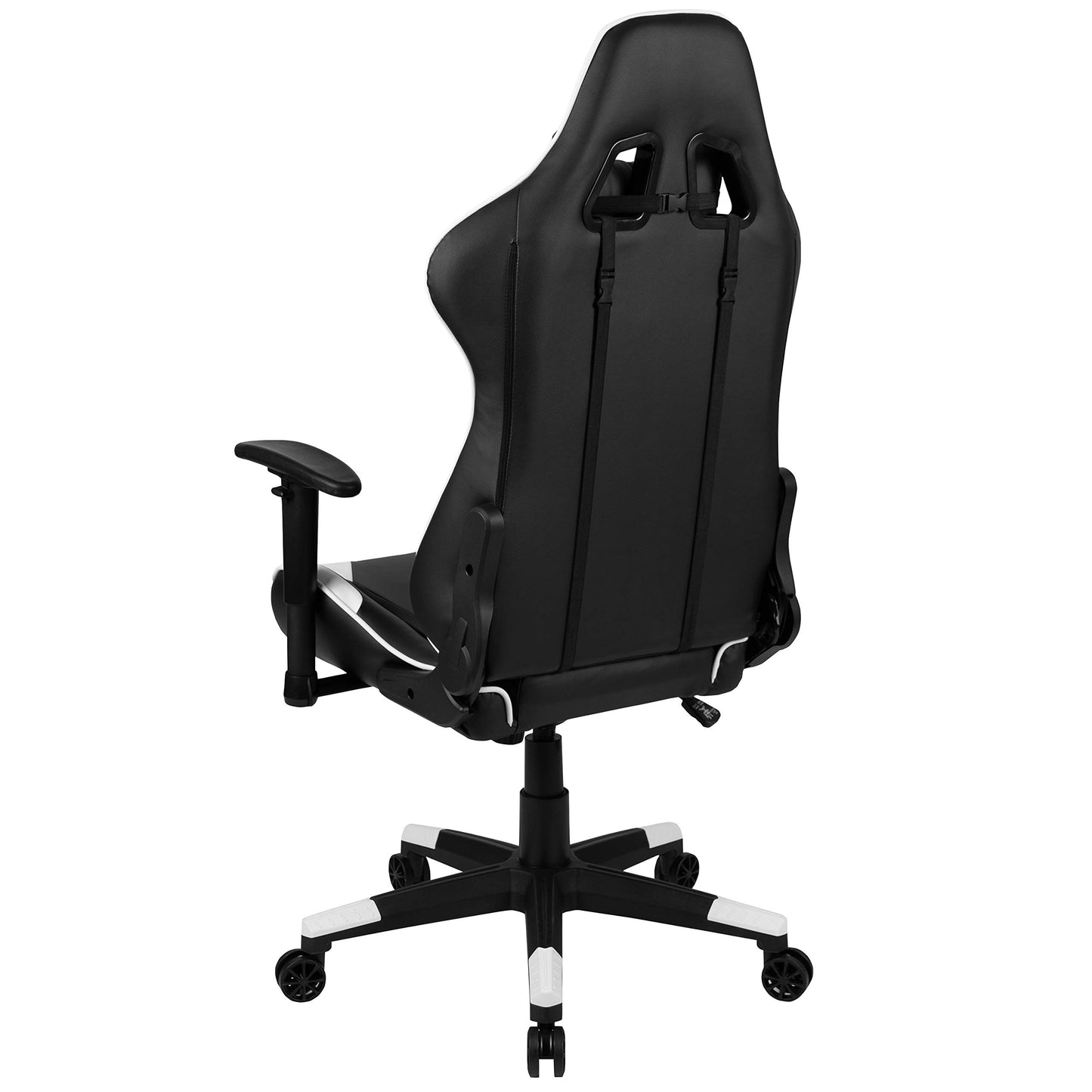 Flash Furniture X30 Gaming-Stuhl, ergonomischer Bürostuhl für PC- und Gaming-Setups, verstellbarer Rennsport-Stuhl mit vollständig verstellbarer Rückenunterstützung, schwarz mit weißer Verzierung