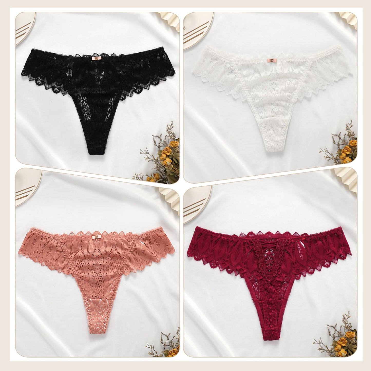 Lishang Women's Lace Thong 5-Pack - Sexy Low Waist Lingerie