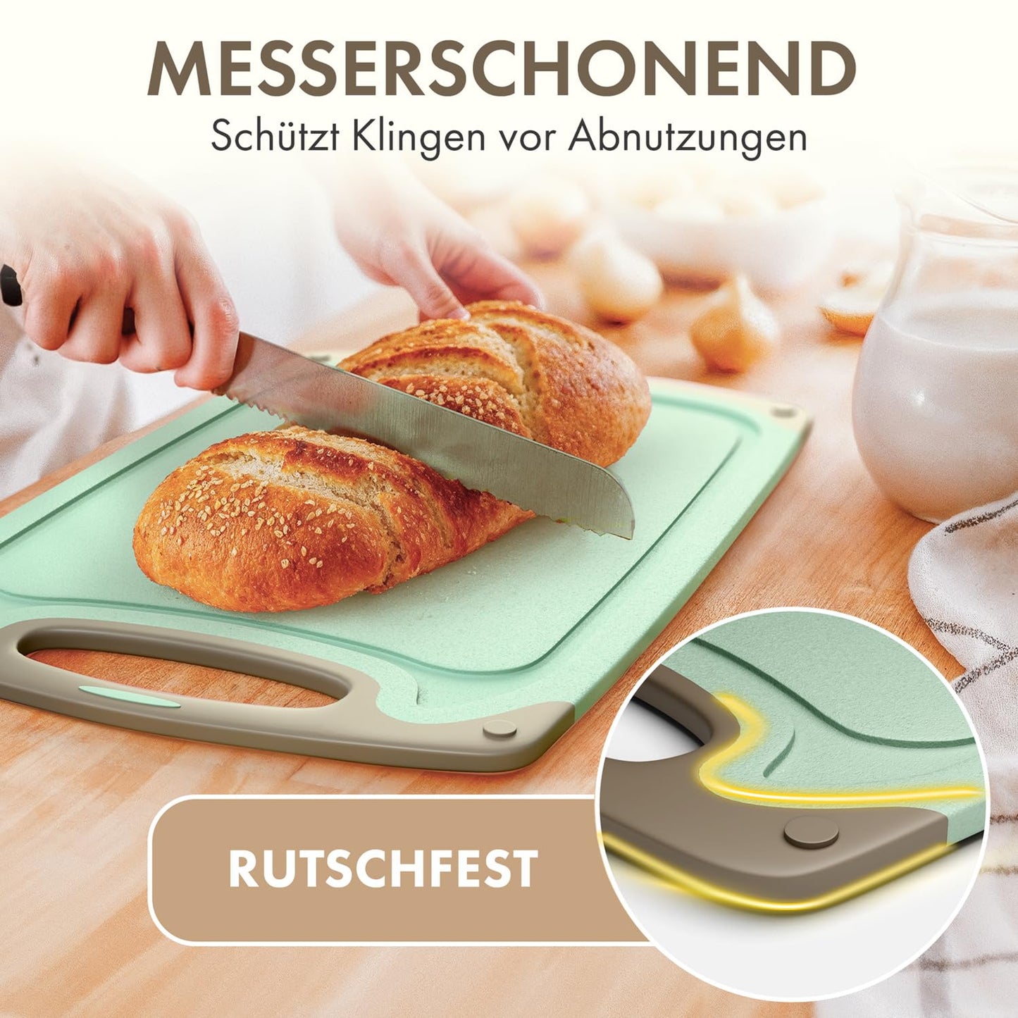Blumtal Schneidebrett Set mit 3 Größen (S/M/L) - Schneidebrett Kunststoff groß + Saftrillen & Griff - Cutting Board - Küchenbrett BPA frei - Schneidbrett Spülmaschinenfest - Schneidebretter Grau