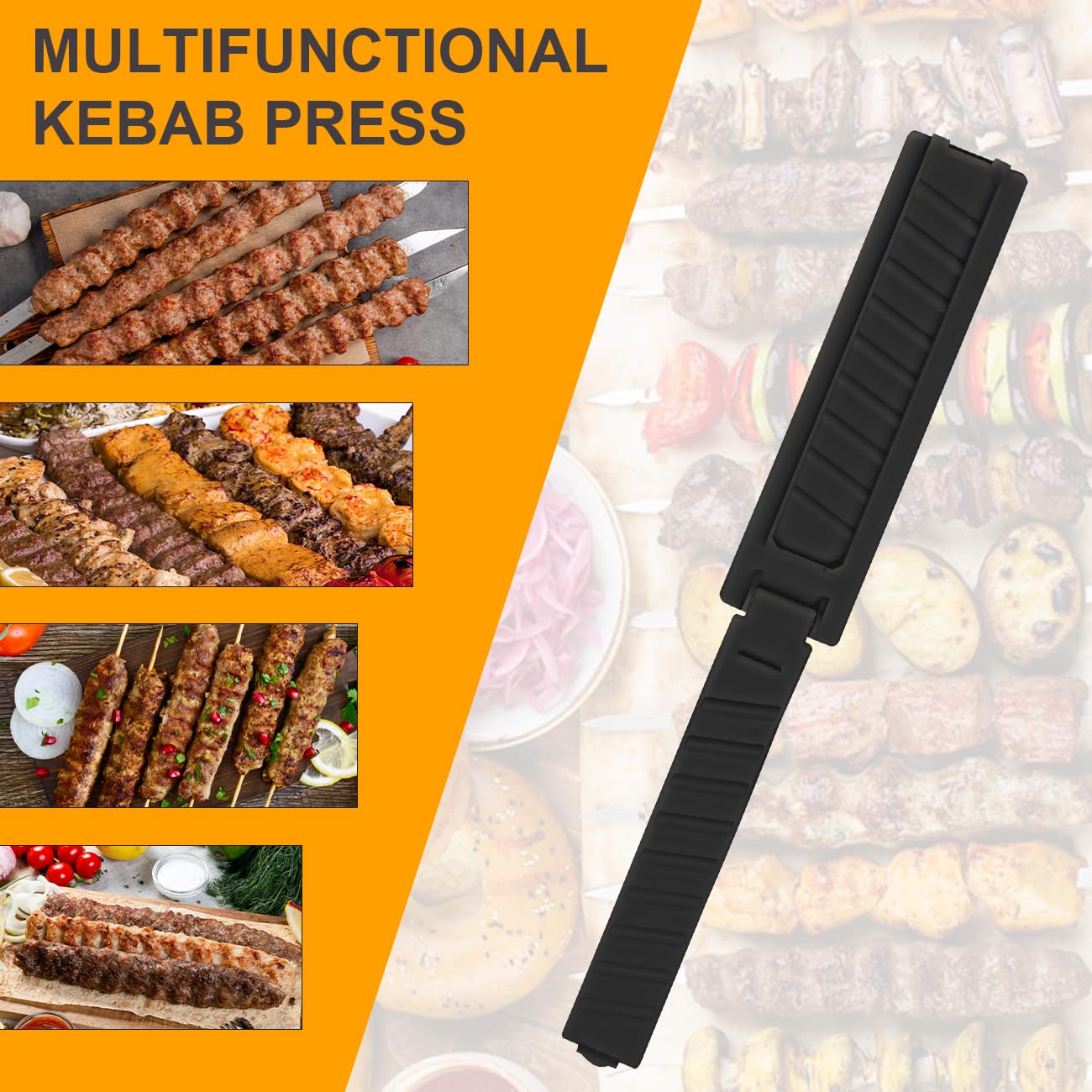 PAXLINSEN Großer Kebab Maker Kunststoff Presse mit 6 Edelstahl Spieße und 1 Schäler, Kabob Spieße Barbecue Maschine Maker Form, tragbare einfach zu bedienen Kebabs Wesentliche Grillen Werkzeug