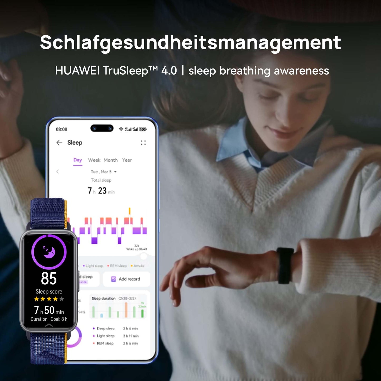 HUAWEI Band 8 Smartwatch, Ultra Flat Design, Sleep Tracking, 2 Week Battery Life, Health and Fitness Tracker, Compatible with Android & iOS, German Version, Midnight Black