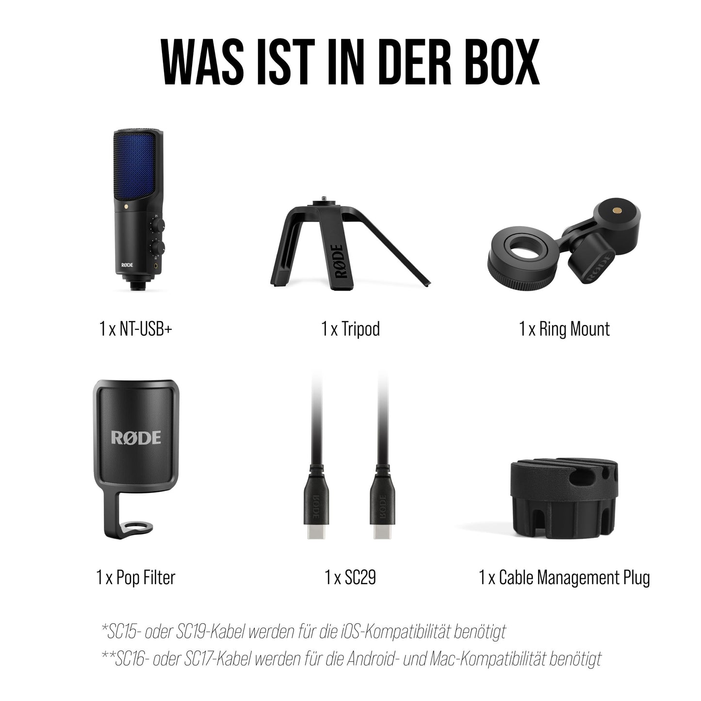 RØDE NT-USB+ Professionelles USB-Mikrofon für Profi-Audioaufnahmen direkt auf dem Computer oder Mobilgerät, schwarz