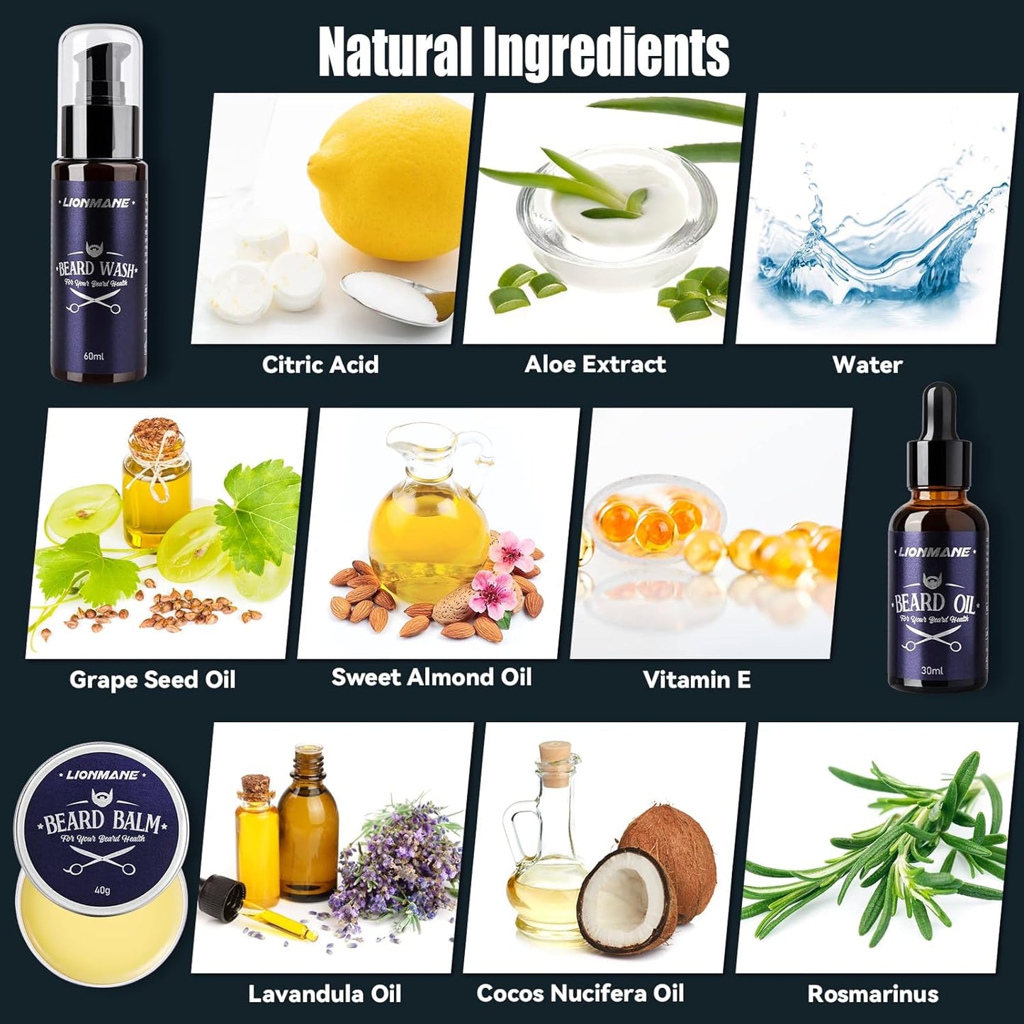 Bartpflege Set für Männer, Geschenke für Männer, Bart Geschenk Lionmane Geschenke Beard Set 60ML Bartshampoo, 30ML Bartöl, 2 Bartschere, Balsam, Bürste, Kamm, Tasche, Bartschneider Kamm