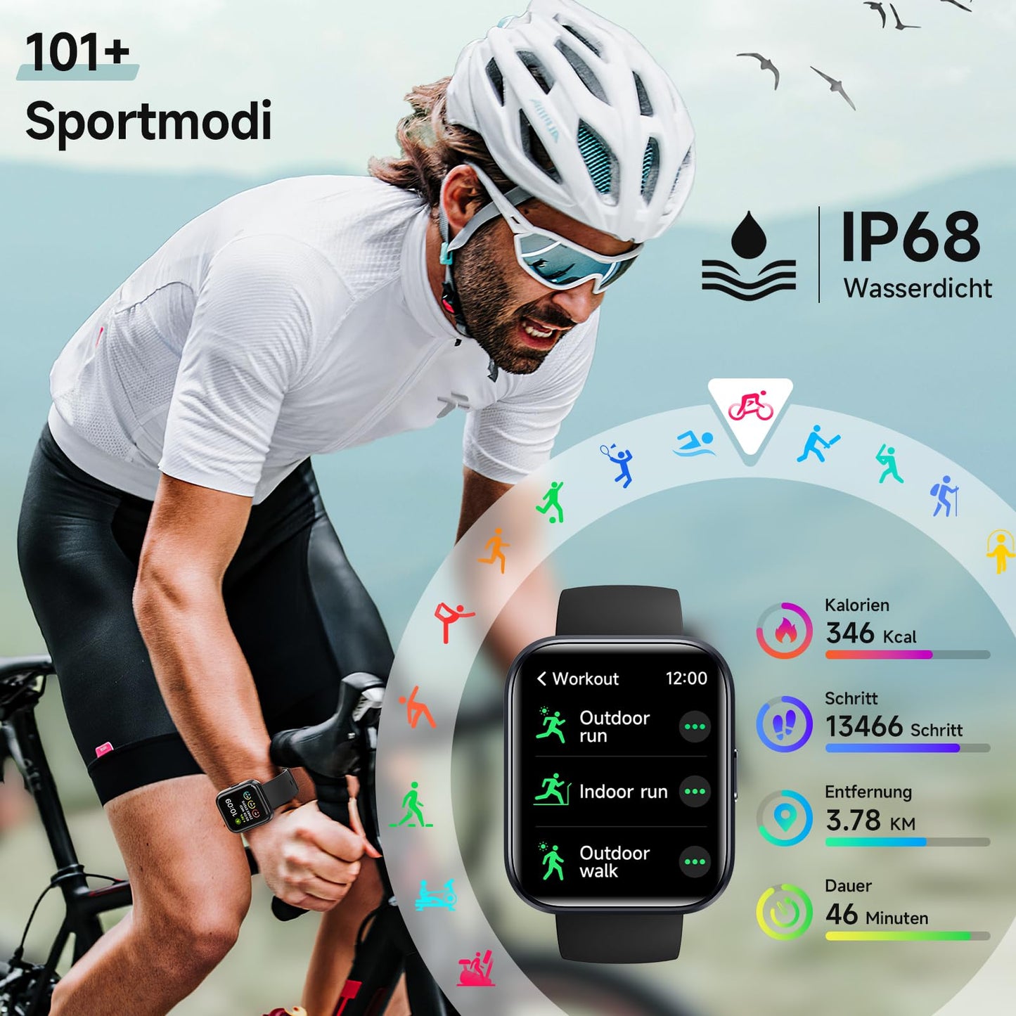 Smartwatch Damen Herren, Smart Watch mit Telefonfunktion Alexa, 1,8" Fitnessuhr Damen Sportuhr mit 100 Sportmodi & IP68, Herzfrequenz SpO2 Schlafmonitor, Armbanduhr Schrittzähler Uhr für Android iOS