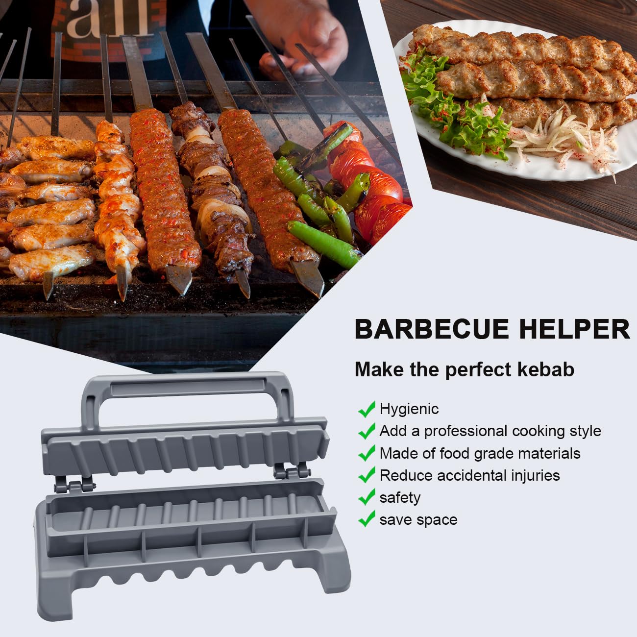 PAXLINSEN Großer Kebab Maker Kunststoff Presse mit 6 Edelstahl Spieße und 1 Schäler, Kabob Spieße Barbecue Maschine Maker Form, tragbare einfach zu bedienen Kebabs Wesentliche Grillen Werkzeug