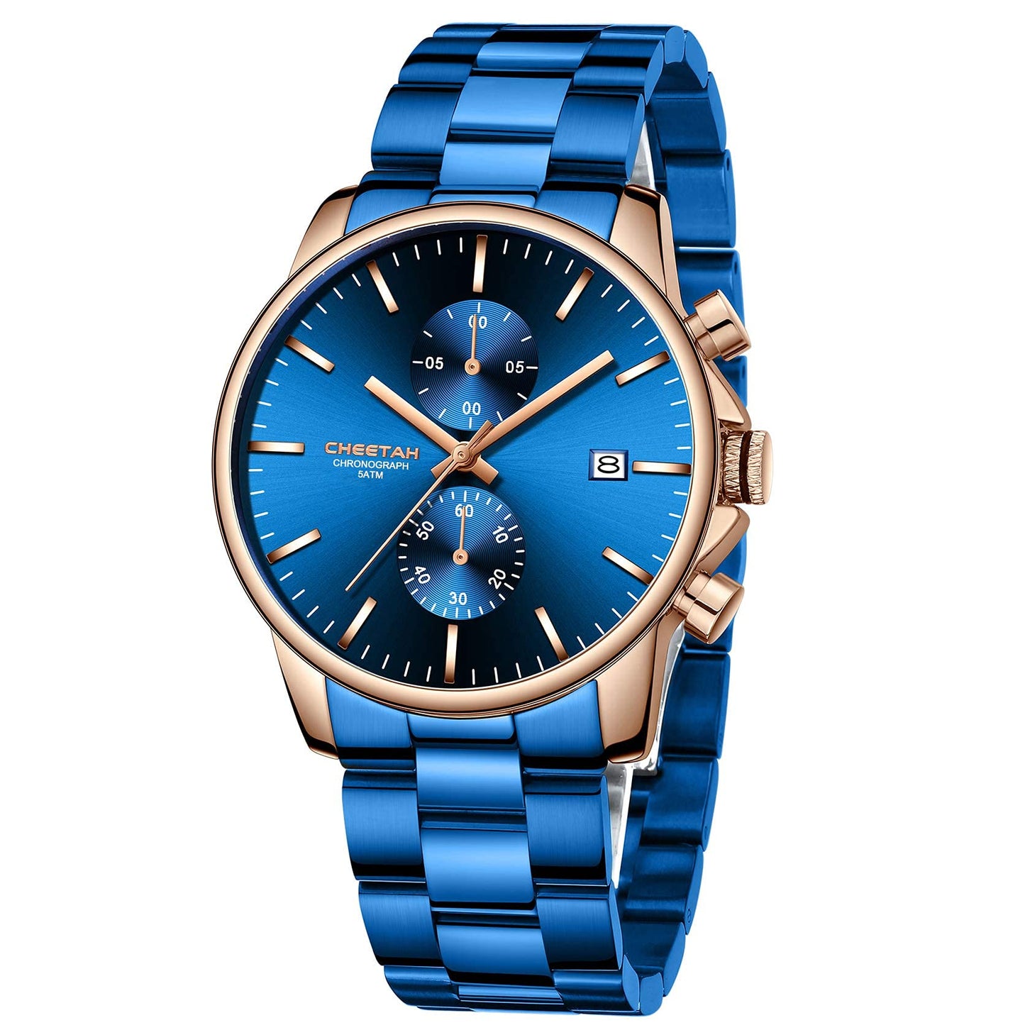 Herrenuhren mit lässiger wasserdichter Chronographen Quarzuhr aus Edelstahl und Metall, Auto Date in farbenfrohen Zeigern