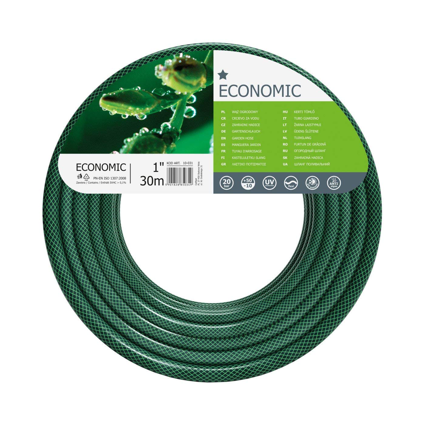 Cellfast 10-002 Gartenschlauch ECONOMIC Elastisch und flexibel 3-lagiger Wasserschlauch aus Polyesterkreuzgewebe, UV-Strahlen- und Algenablagerungbeständig 20 bar Berstdruck, 30m, 44198 zoll, -10 2