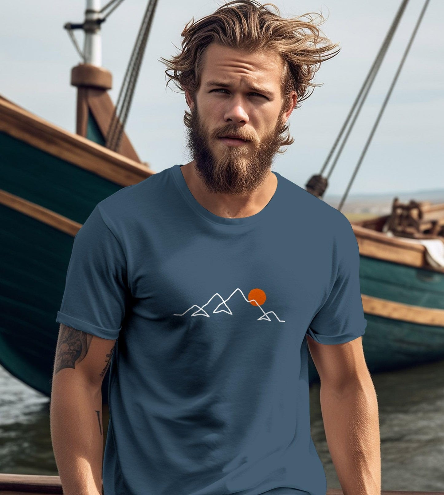 Neverless® Men’s Line-Art Mountain Print T-Shirt