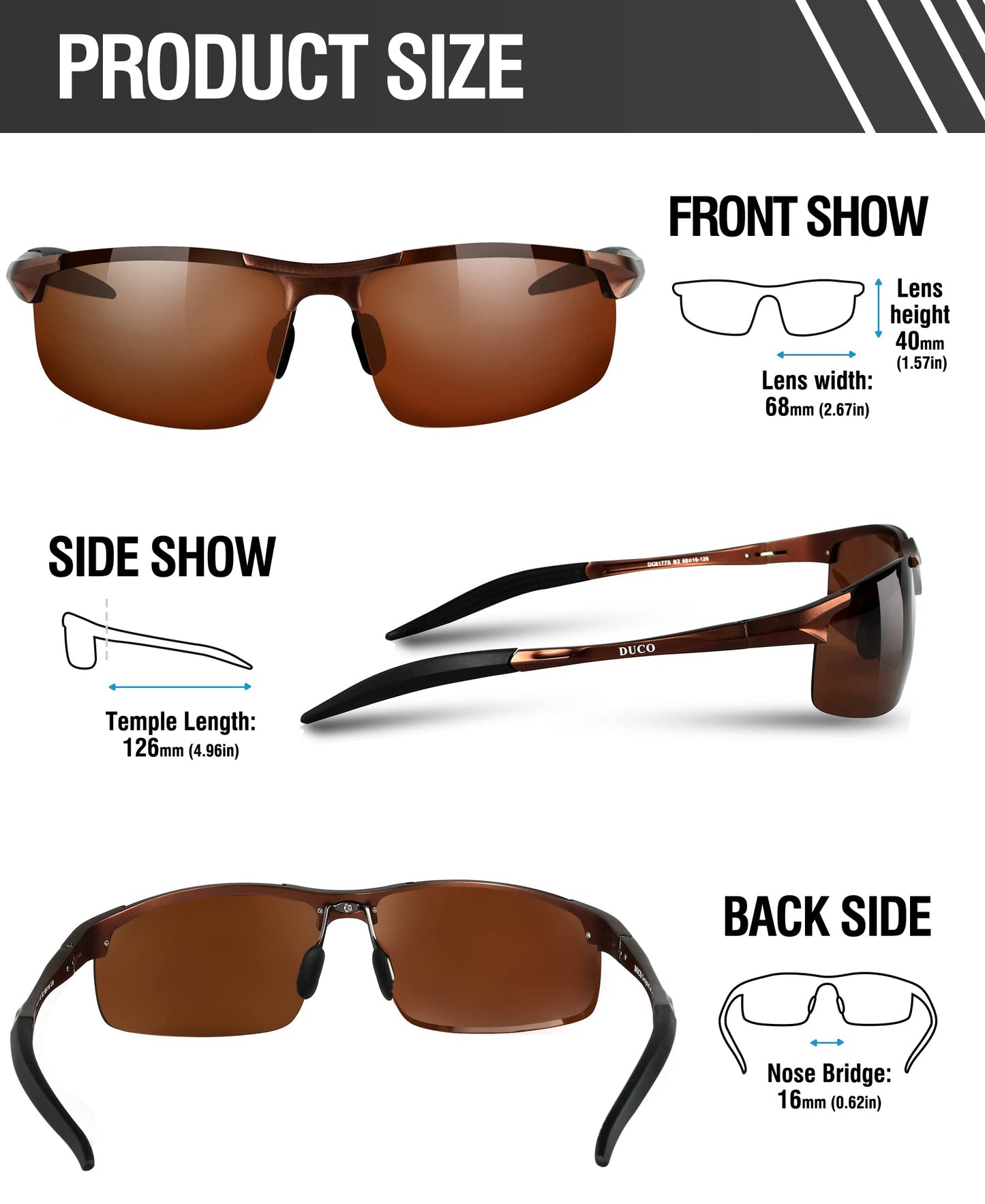 DUCO Herren Sportbrille Polarisierte Sonnenbrille Fahrerbrille Ultraleichte Al-Mg Metallrahmen UV400-Schutz Männer Sonnenbrillen 8177S