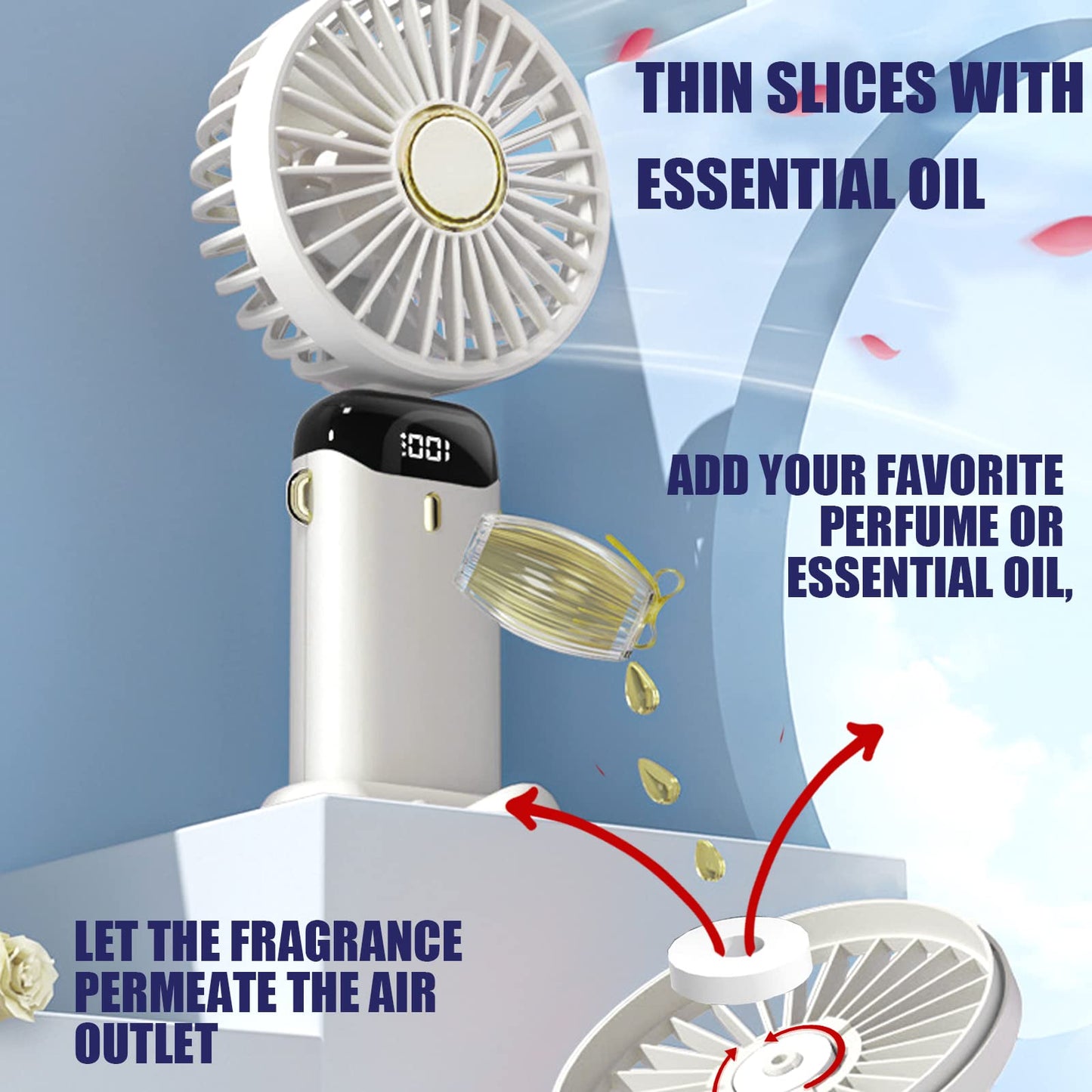 Jsdoin Handventilator, Tragbarer Mini Ventilator, Wiederaufladbar, Kleiner Taschenventilator Mit 5 Geschwindigkeitsstufen, Faltbarer USB-Ventilator für Büro, Outdoor (Dunkelblau)