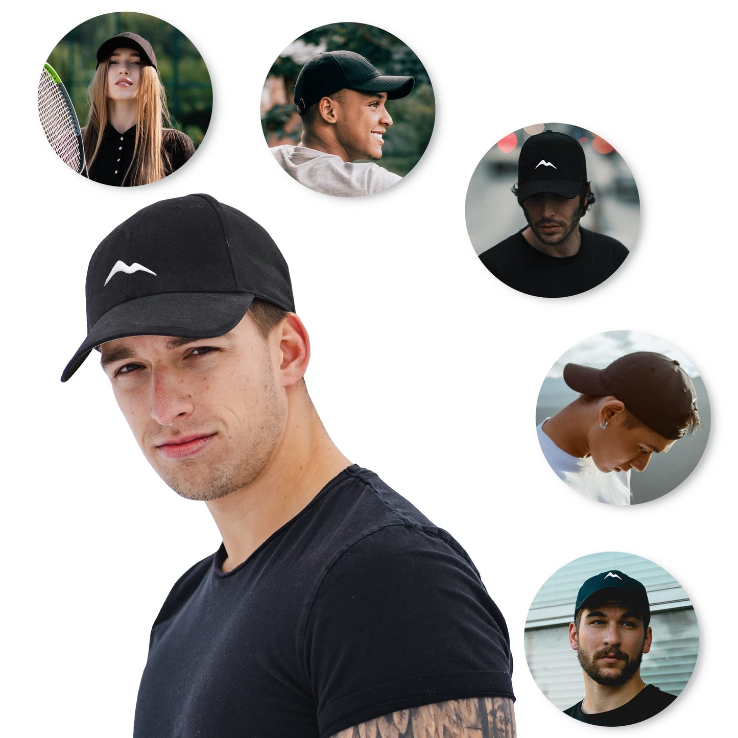 Momoshe Cap Herren Sommer Damen 100% Baumwoll Kappe Verstellbar Atmungsaktiv Einheitsgröße Baseball Bergspitzen Stickerei Sport