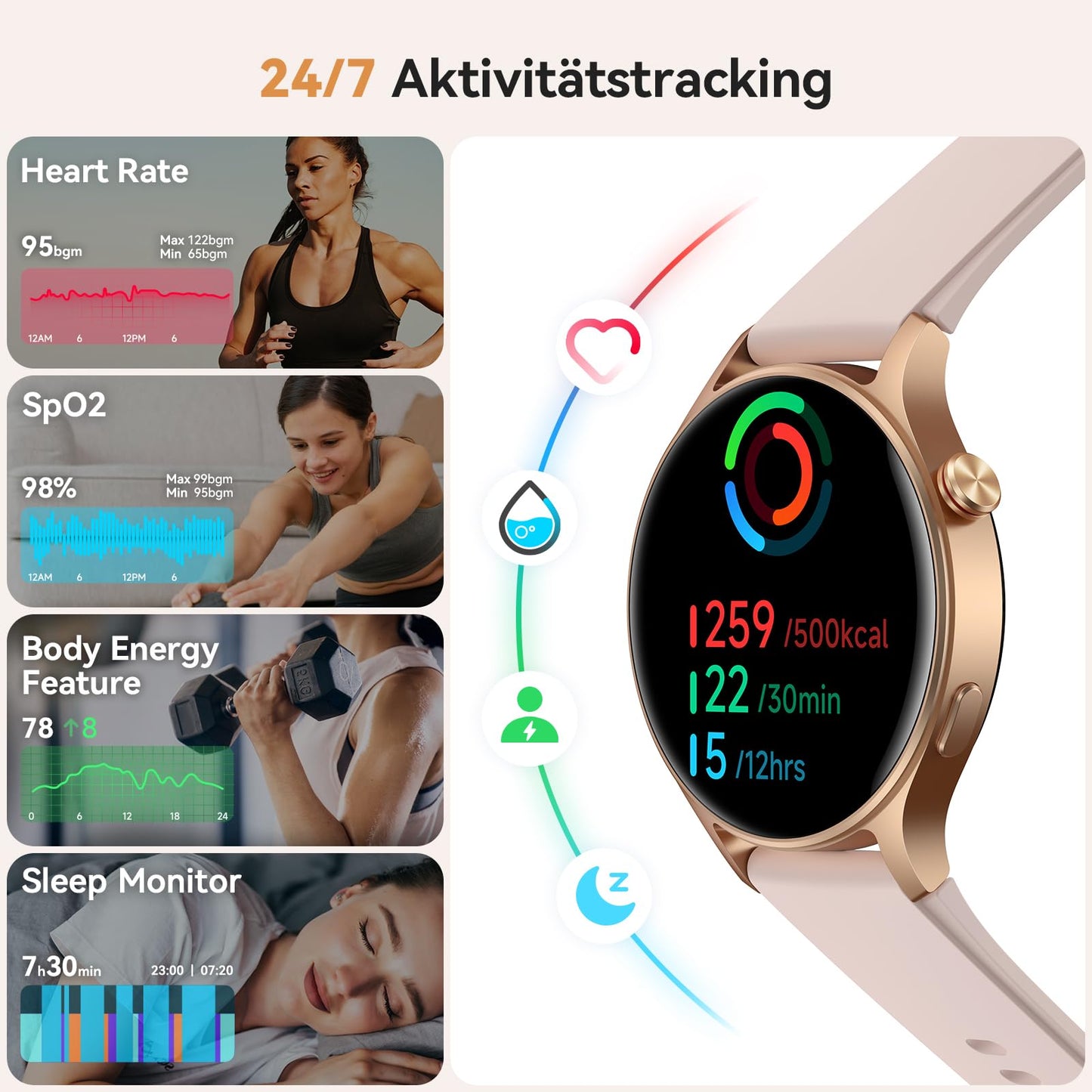 Smartwatch Herren Damen Rund mit Telefonfunktion,1.32" AMOLED Always-On-Display Uhr Herren,110+ Sportmodi Watch mit Pulsuhr Schlafmonitor,AI-Sprachassistent,IP68 wasserdicht Fitnessuhr für iOS Android