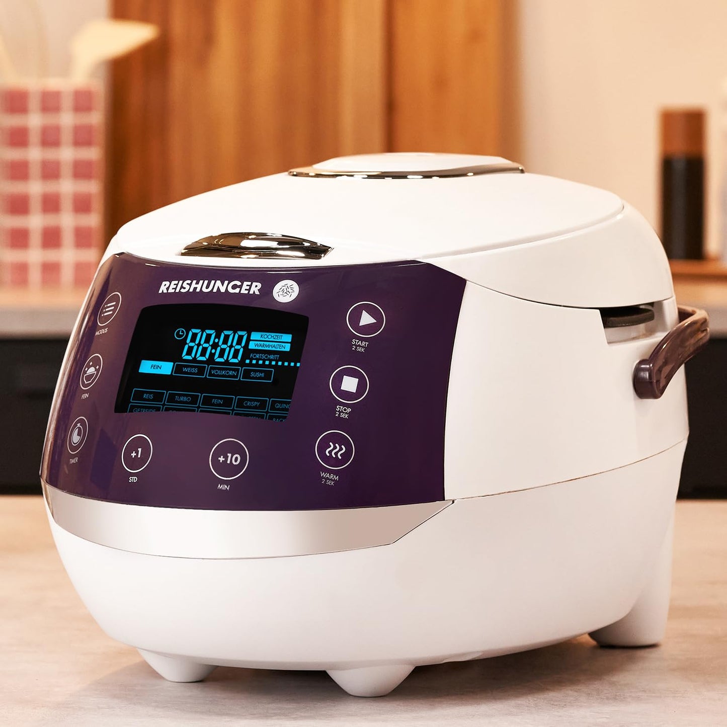 REISHUNGER Digitaler Reiskocher & Dampfgarer Grau | 1,5 L bis 8 Personen | Warmhaltefunktion, Timer & Premium Innentopf | Multikocher, 12 Programme, 7-Phasen-Technologie