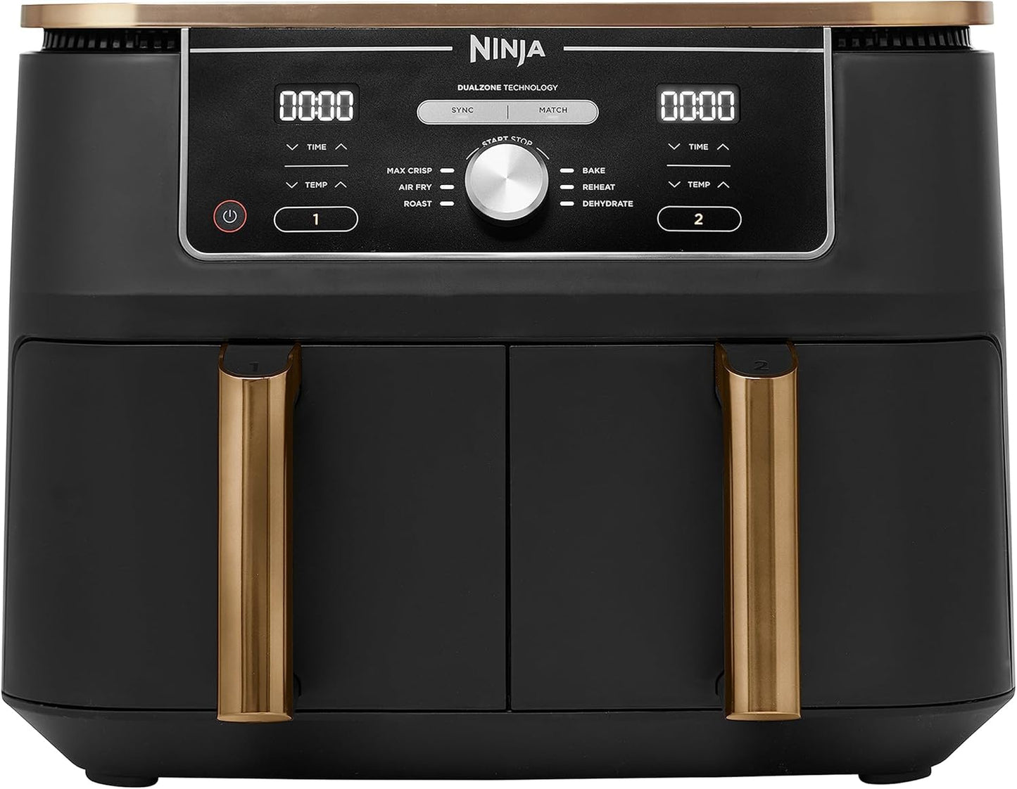 Ninja Foodi MAX Dual Zone Heißluftfritteuse, 9,5L Airfryer, 2 Fächer, mit Zange, Antihaftbeschichtung, spülmaschinenfeste Körbe, 6-in-1, Kupfer/Schwarz