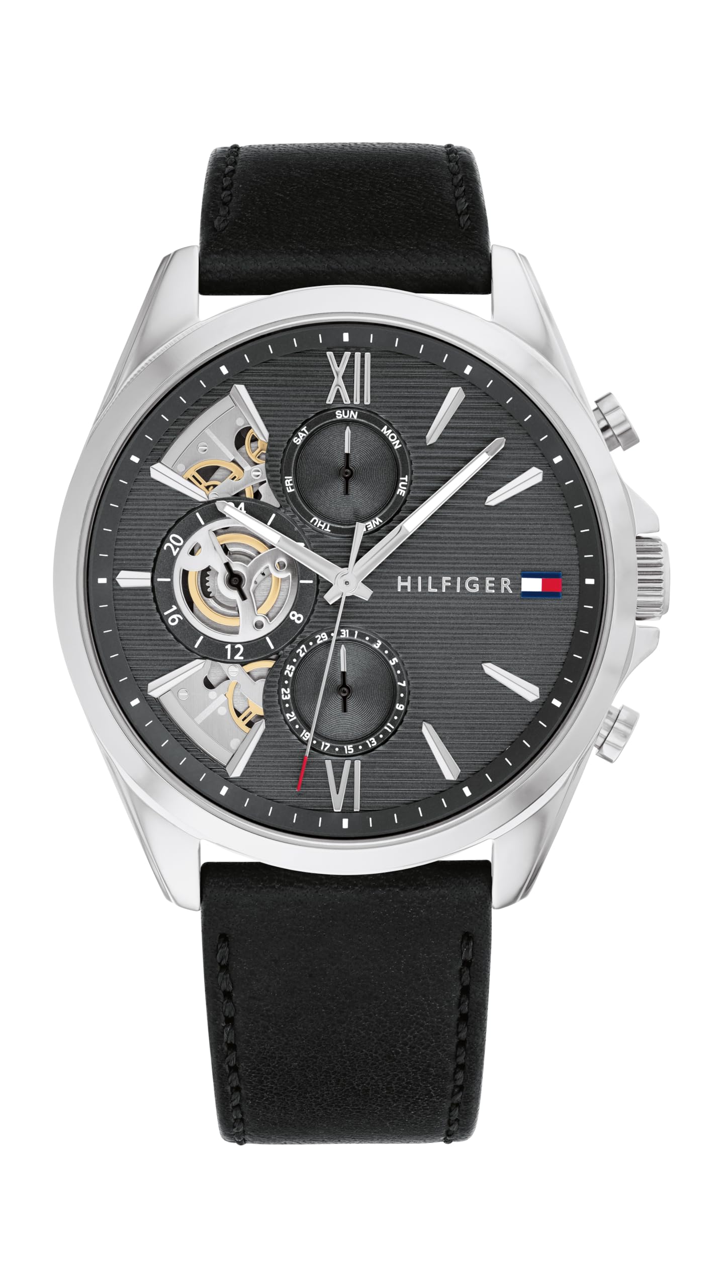 Tommy Hilfiger Multi Zifferblatt Quarz Uhr für Herren mit Silbernes Edelstahl-Mesh-Gliederarmband und Lederarmband