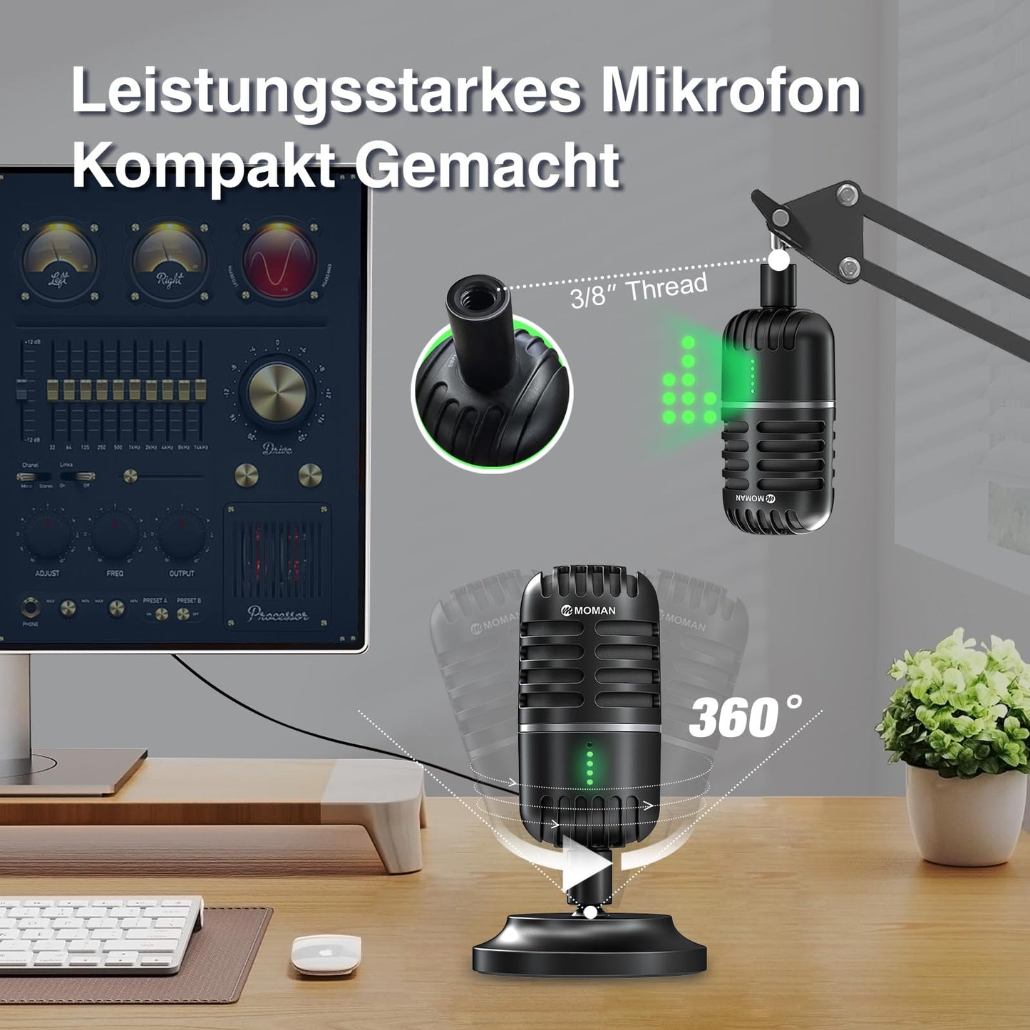 Mikrofon pc, Streaming Mikrofon für PC, PS4, PS5, Condenser Microphones USB C für Gaming, Podcast, Aufnahmen, Streaming, mit Stumm/Gain, Adapter für Phone,Kompatibel mit Mac, Winows