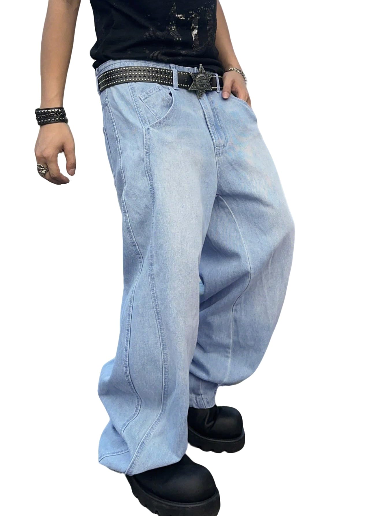 Zewool Men’s Irregular Seam Baggy Jeans