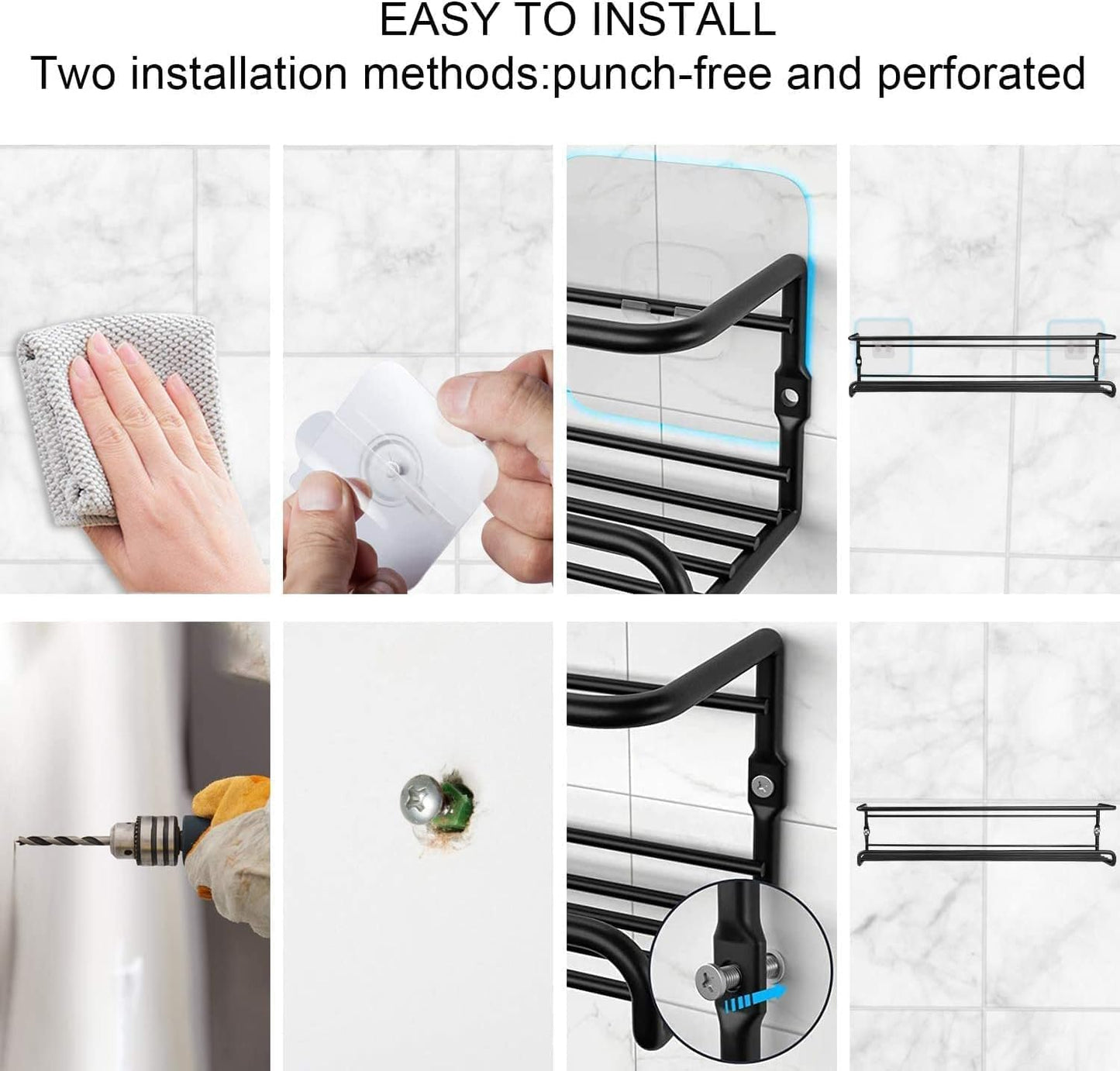 Priksia Gewürzregal Wand, 4er Set Gewürz Organizer Ohne Bohren, Gewürzhalter Hängend aus Metall mit 8 Selbstklebende und Schrauben für Gewürzdosen, Küchenschrank, Speisekammertür