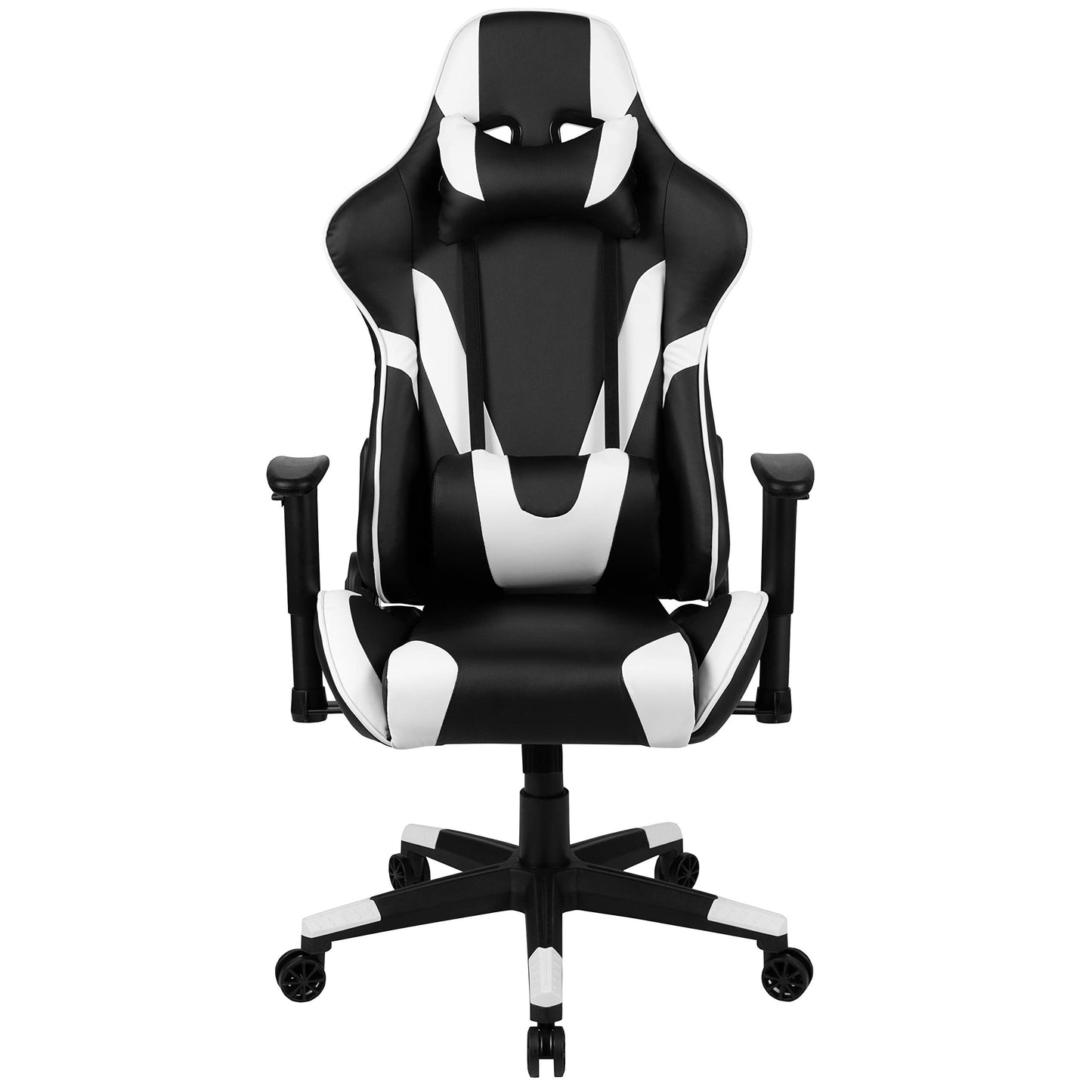 Flash Furniture X30 Gaming-Stuhl, ergonomischer Bürostuhl für PC- und Gaming-Setups, verstellbarer Rennsport-Stuhl mit vollständig verstellbarer Rückenunterstützung, schwarz mit weißer Verzierung