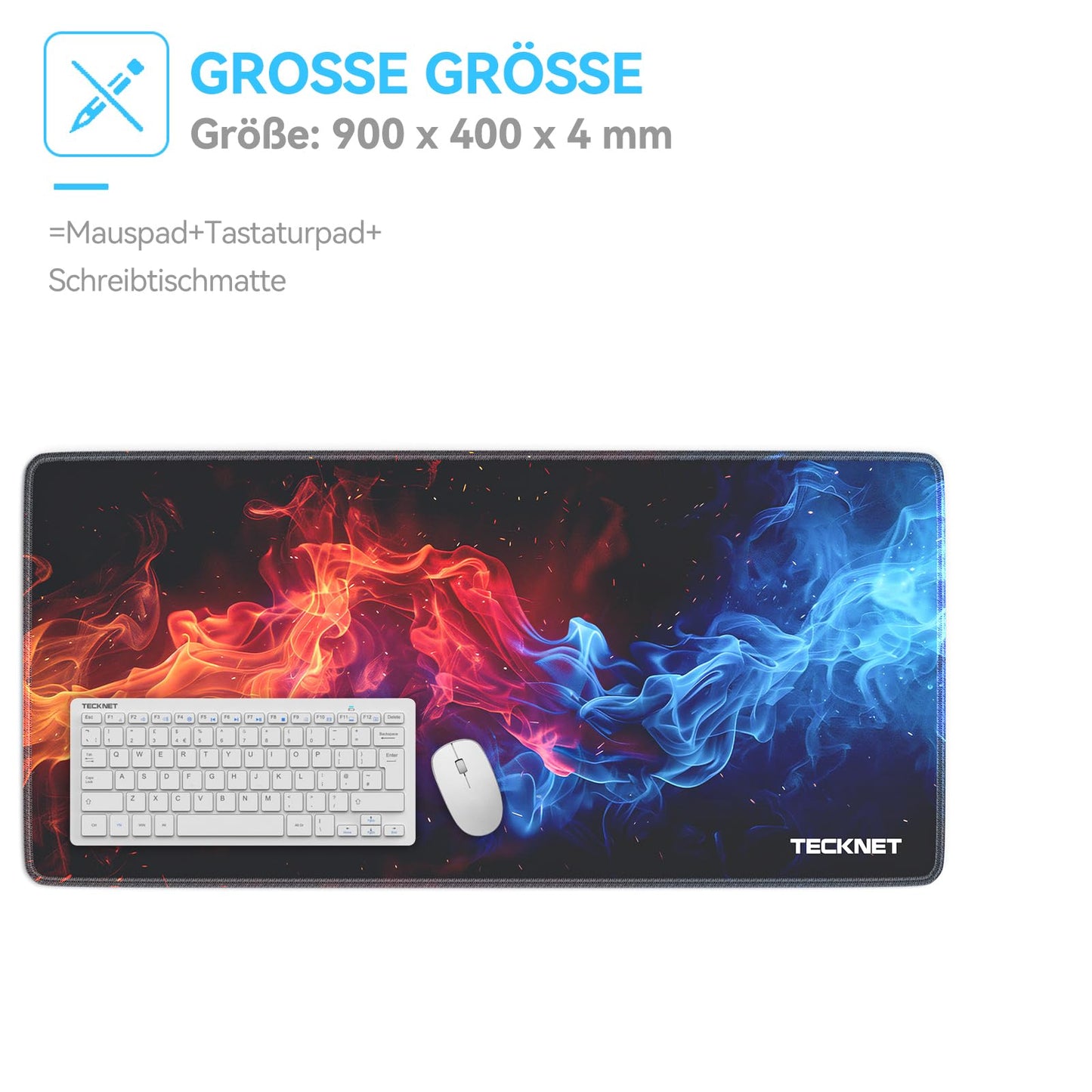 TECKNET Mauspad XXL Speed Gaming, 900x400 mm Schreibtischunterlage Schwarz, Gamer Mouse Pad, Wasserdicht mousepad, Spezielle Oberfläche Verbessert Präzision und Geschwindigkeit, rutschfeste Gummibasis
