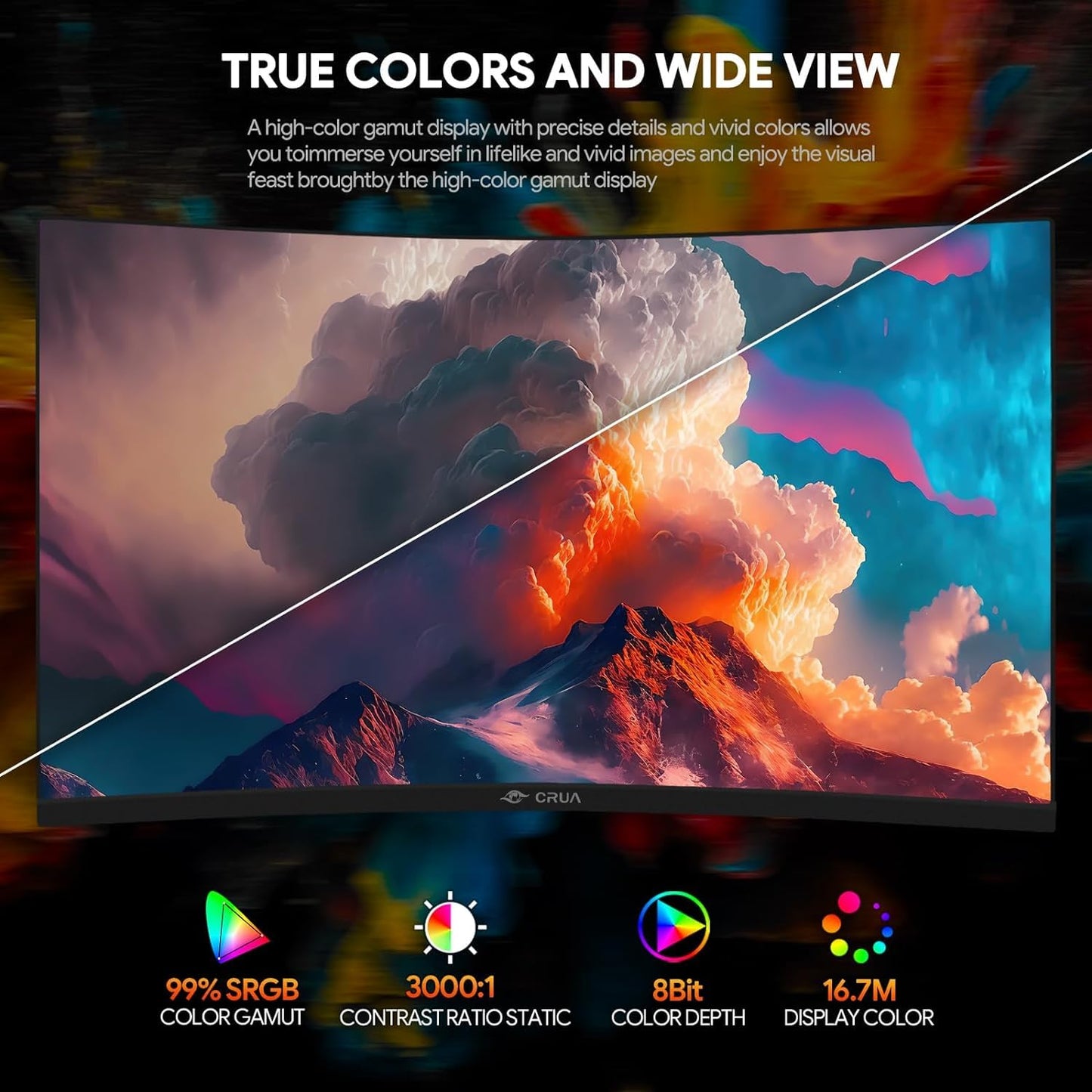 CRUA 27 Inch 200Hz Curved Gaming Monitor, FHD 1080P 1800R PC Monitor, 1ms GTG with FreeSync, Low Motion Blur, Eye Protection, VESA, DisplayPort, HDMI, Black