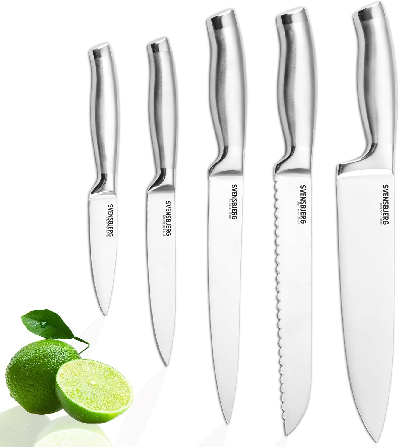 Svensbjerg Messer-Set, 5-tlg, Küchenmesser-Set, Kochmesser-Set, Chef-Messer, Scharfe Edelstahl-Messer | Küche, Obst, Gemüse, Fleisch, hochwertiges Profi Set | SB-KS101