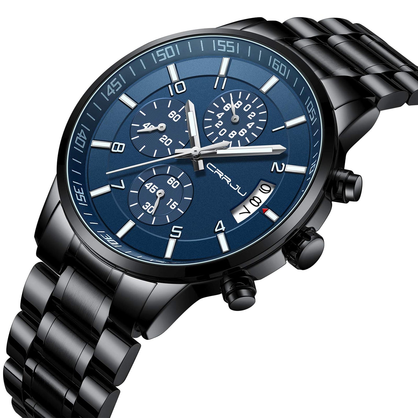 CRRJU Herren Uhr Business Edelstahl wasserdichte Chronographen mit Kalender Armbanduhr Edelstahlband Stoppuhr Analog Quarzuhr