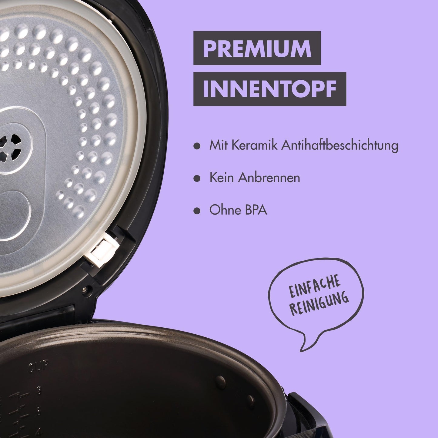 REISHUNGER Digitaler Reiskocher & Dampfgarer Grau | 1,5 L bis 8 Personen | Warmhaltefunktion, Timer & Premium Innentopf | Multikocher, 12 Programme, 7-Phasen-Technologie