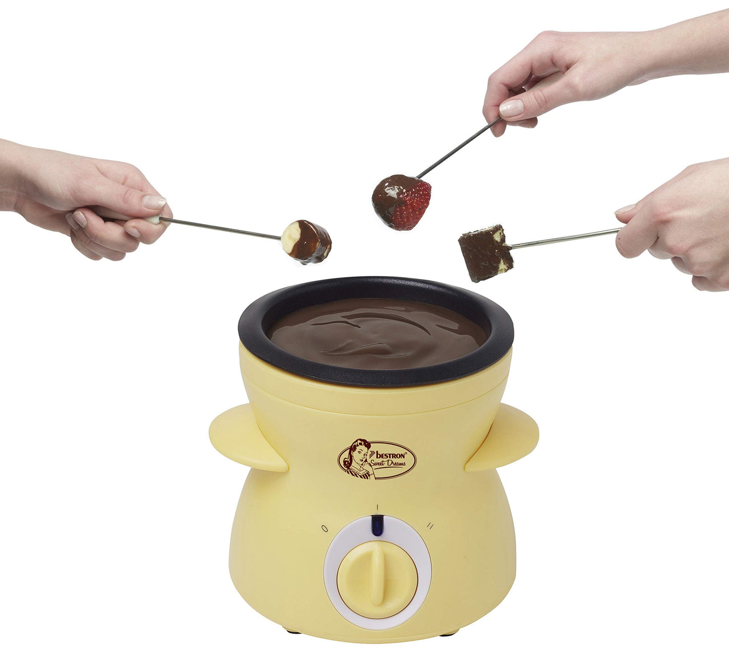 Bestron Schokoladen Fondue für 2 Personen, Mini-Schokofondue-Set, inkl. 10xSpieße, 10xGabeln und 1xSpachtel, 25Watt, Farbe: Rosa