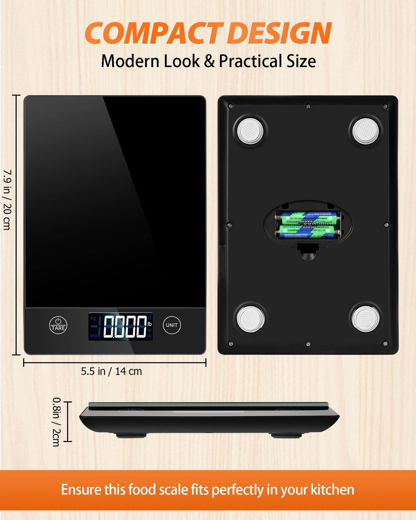 Küchenwaage Digital,Küchenwaage Geneigtes Display,Waage Küchenwaage 10KG,Hochpräzise 1g Digitale Küchenwaage mit Tara-Funktion,Schwarz Glas Lebensmittelwaage Wasserdicht,Touchscreen inkl. Batterien