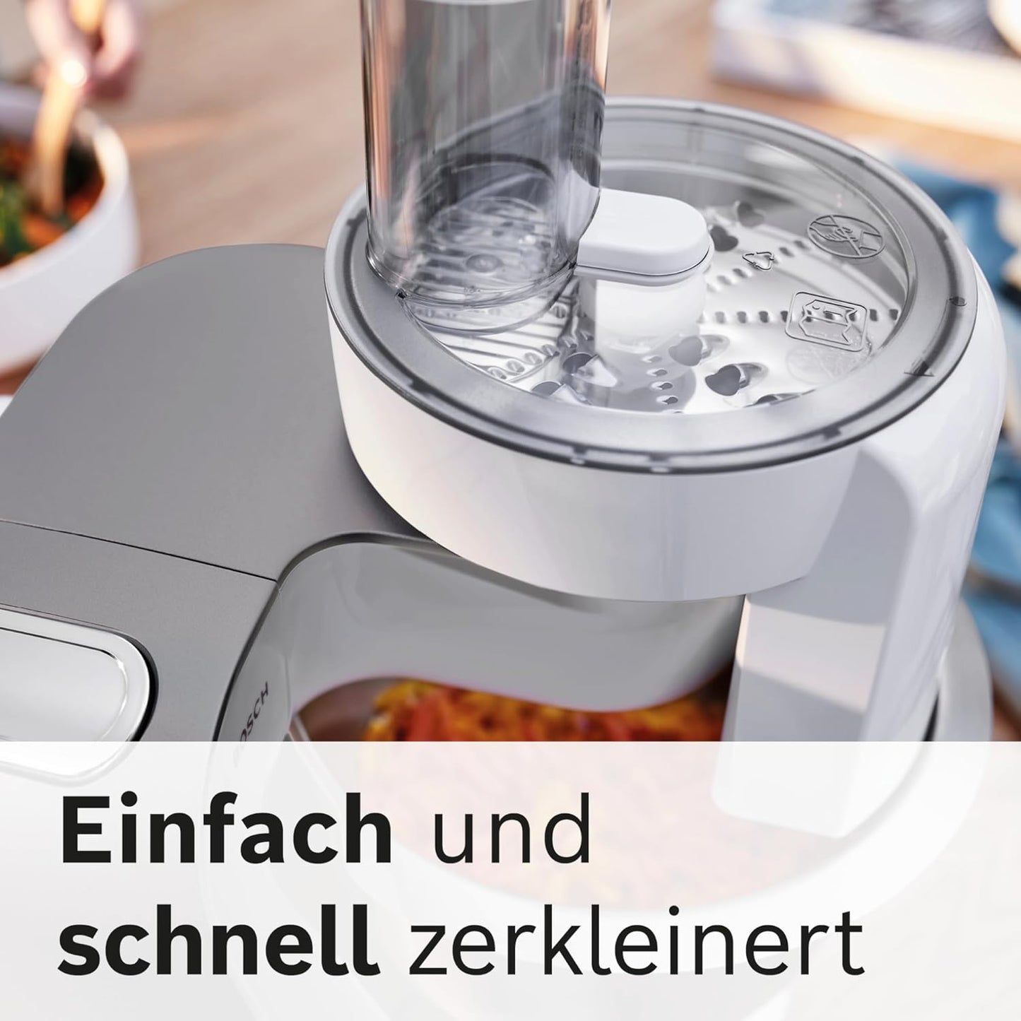 Bosch Küchenmaschine Serie 4, Schüssel 3,9 L, Mixer 1,25 L, Fleischwolf, Zitruspresse, Planetenrührwerk, Knethaken, Schlag-, Rührbesen, Durchlaufschnitzler, 3 Scheiben, 900 W, Silber/Grau