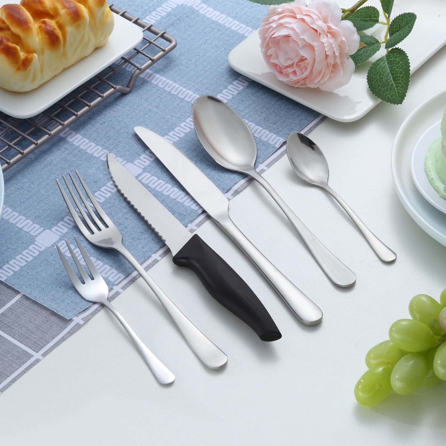 BEWOS 36-teiliges Besteck set mit Steakmesser Service für 6, Premium-Edelstahl-Bestecksets für Haus & Küche, Hochwertiges Messer-Löffel-Gabel-Besteck-Set Hochglanzpoliert, Spülmaschinenfest