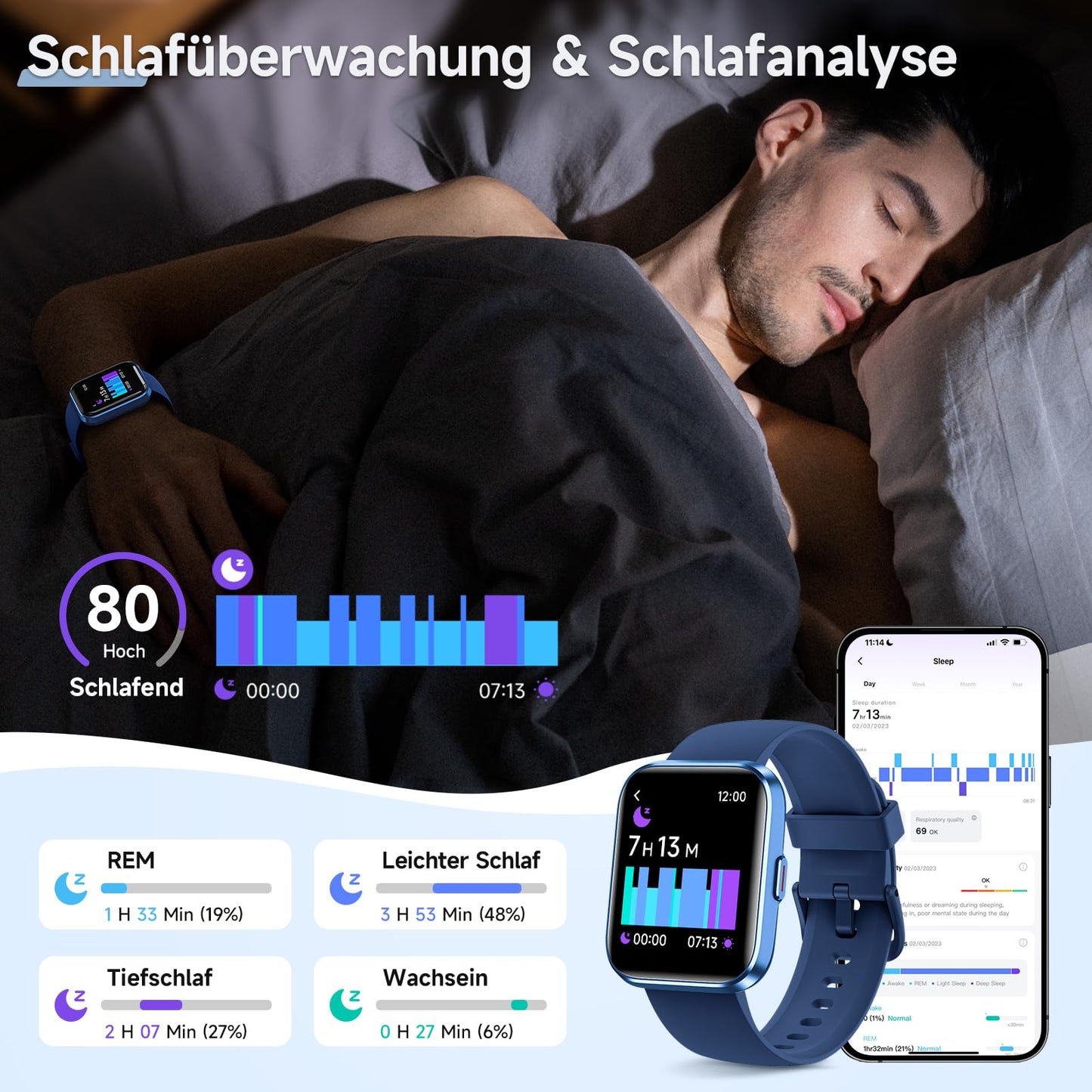 Smartwatch Damen Herren, Smart Watch mit Telefonfunktion Alexa, 1,8" Fitnessuhr Damen Sportuhr mit 100 Sportmodi & IP68, Herzfrequenz SpO2 Schlafmonitor, Armbanduhr Schrittzähler Uhr für Android iOS