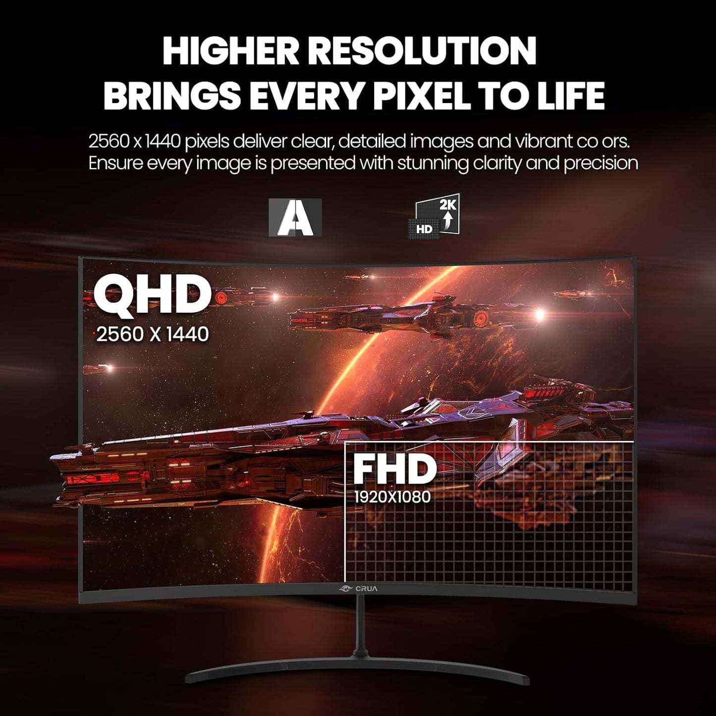 CRUA 27 Inch 200Hz Curved Gaming Monitor, FHD 1080P 1800R PC Monitor, 1ms GTG with FreeSync, Low Motion Blur, Eye Protection, VESA, DisplayPort, HDMI, Black