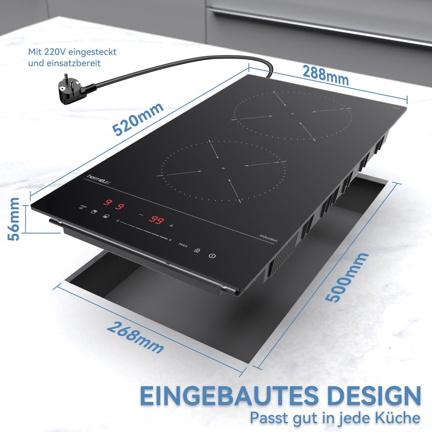 Hermitlux ceramic hob,Built-in 29 cm black glass ceramic electric hob,9 power levels,Sensor touch control, child lock, 1-99 minute timer,Suitable for all pots and pans